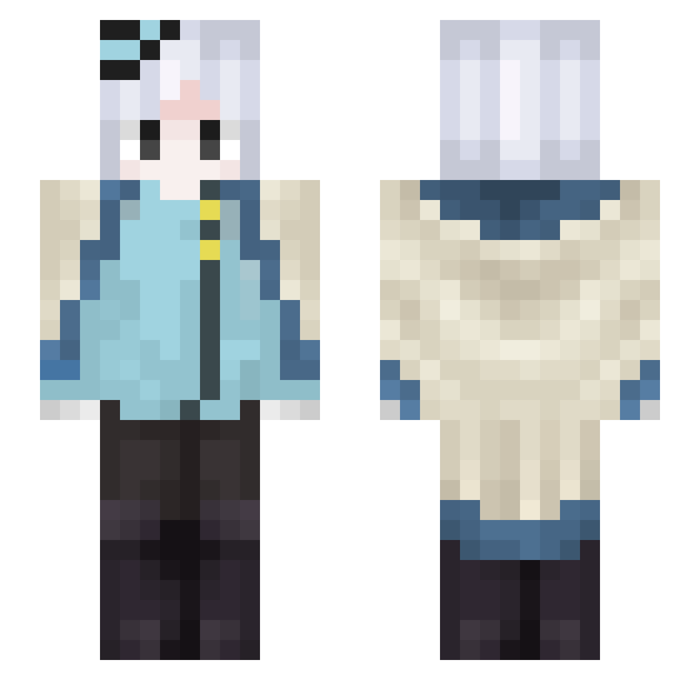 PonThePrawn Minecraft skin, front and back view