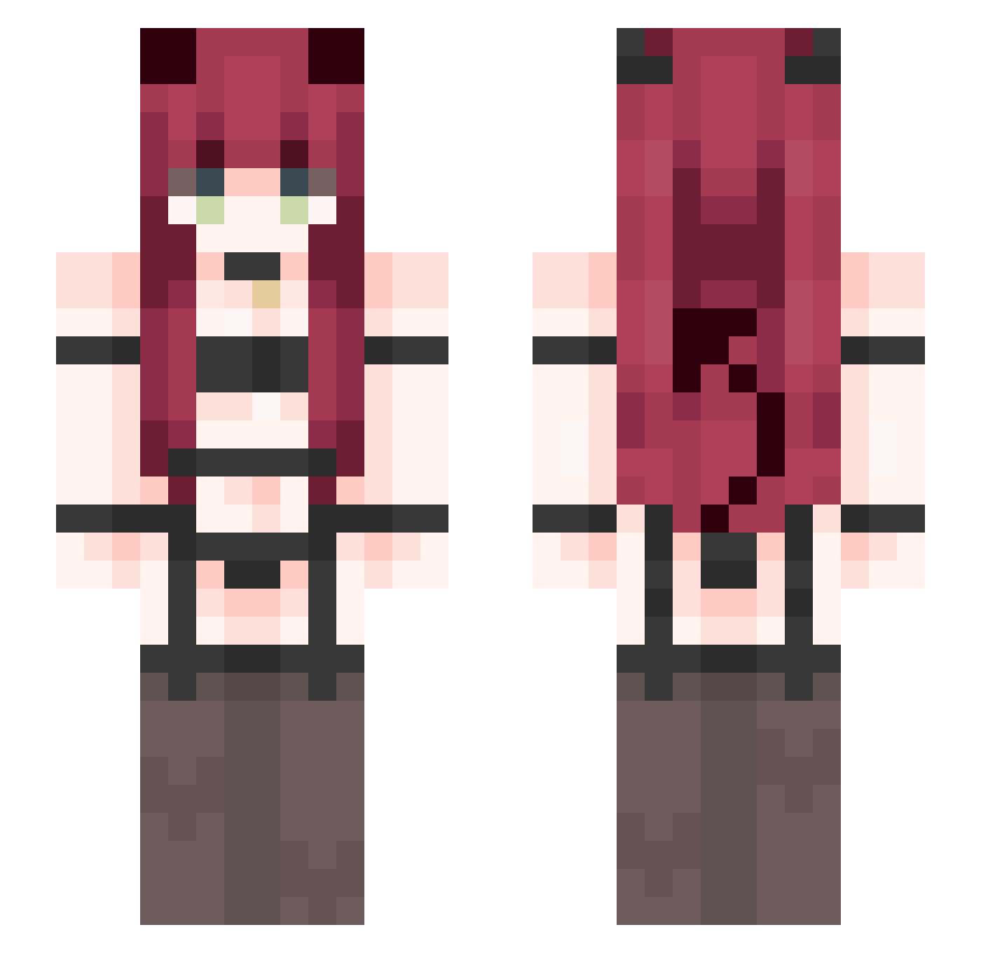 YourEGirl Minecraft skin, front and back view