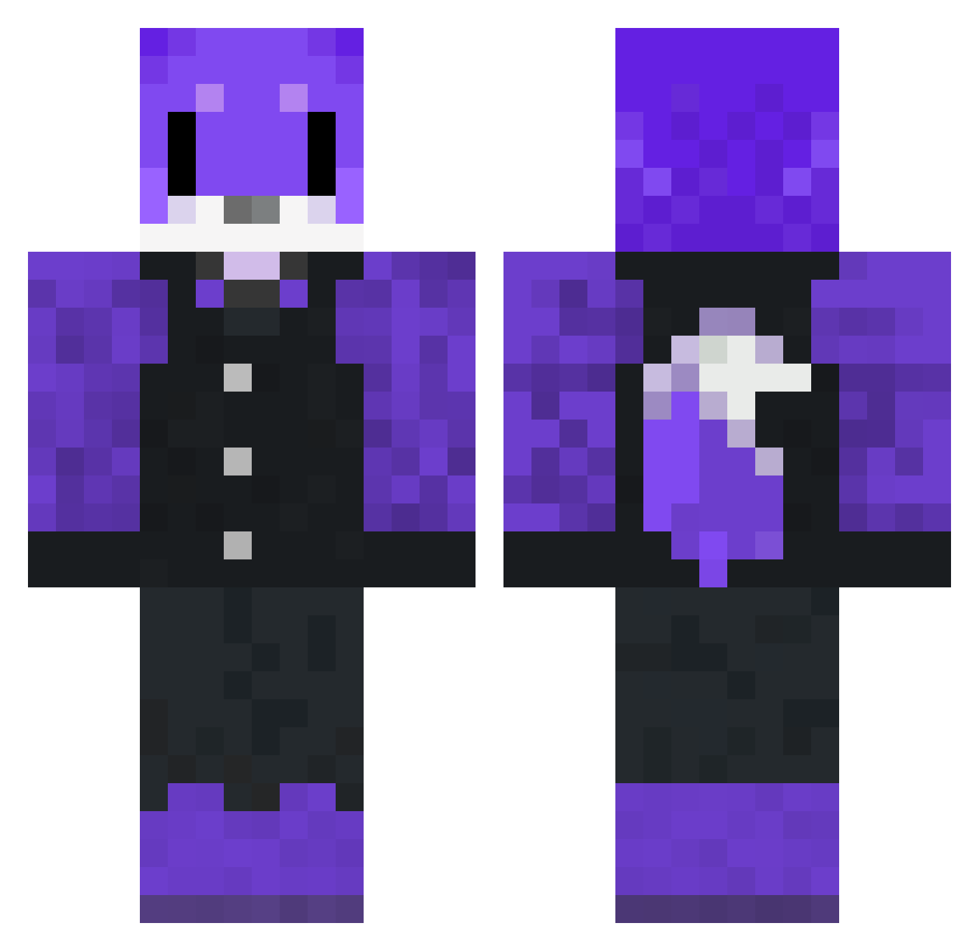 PurpleFoxJ Minecraft skin, front and back view