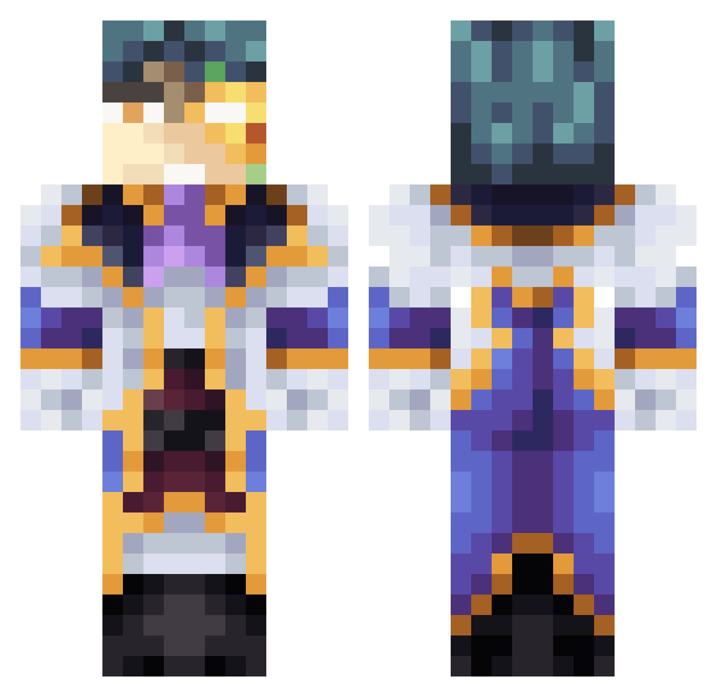 snazzbot Minecraft skin, front and back view