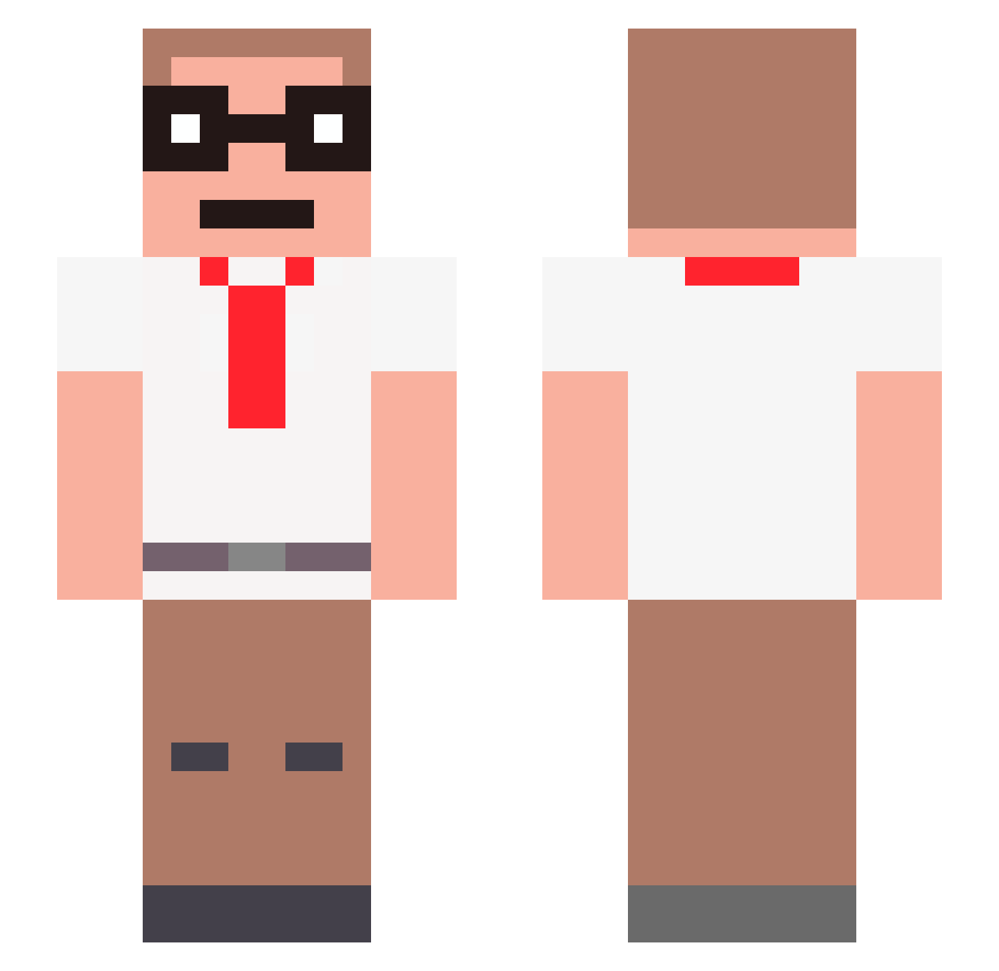 NGDE Minecraft skin, front and back view