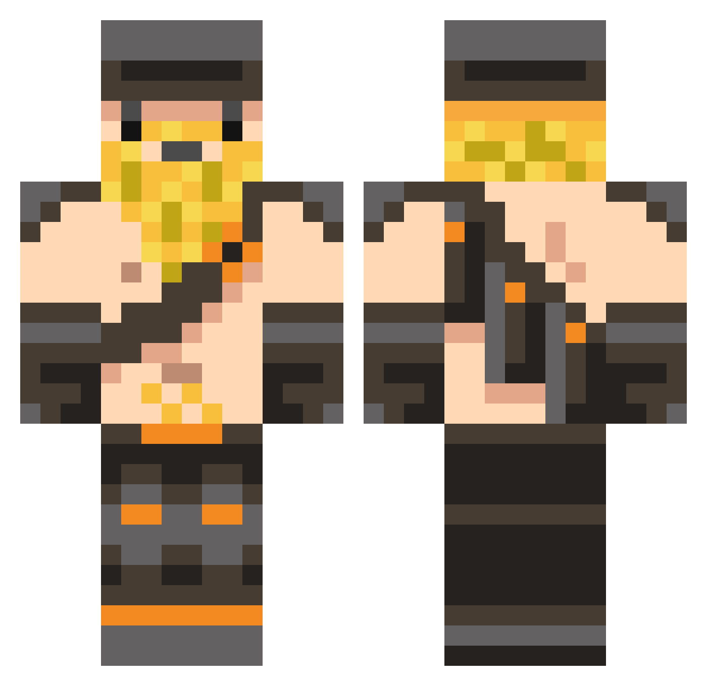 LaggyDwarf Minecraft skin, front and back view
