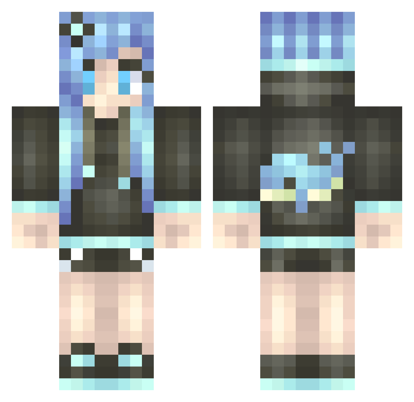 tricolor Minecraft skin, front and back view