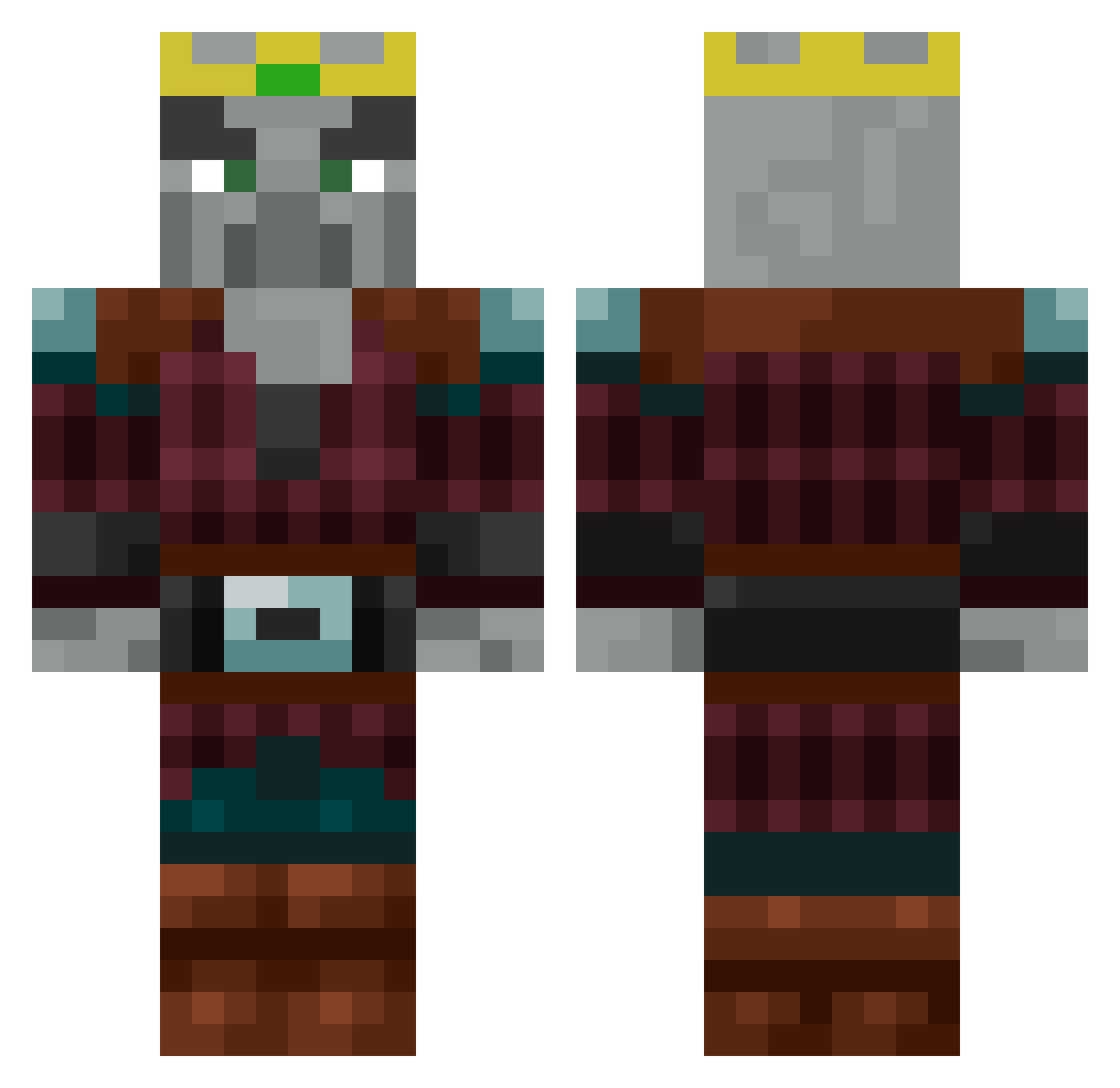 Pillager Minecraft skin, front and back view