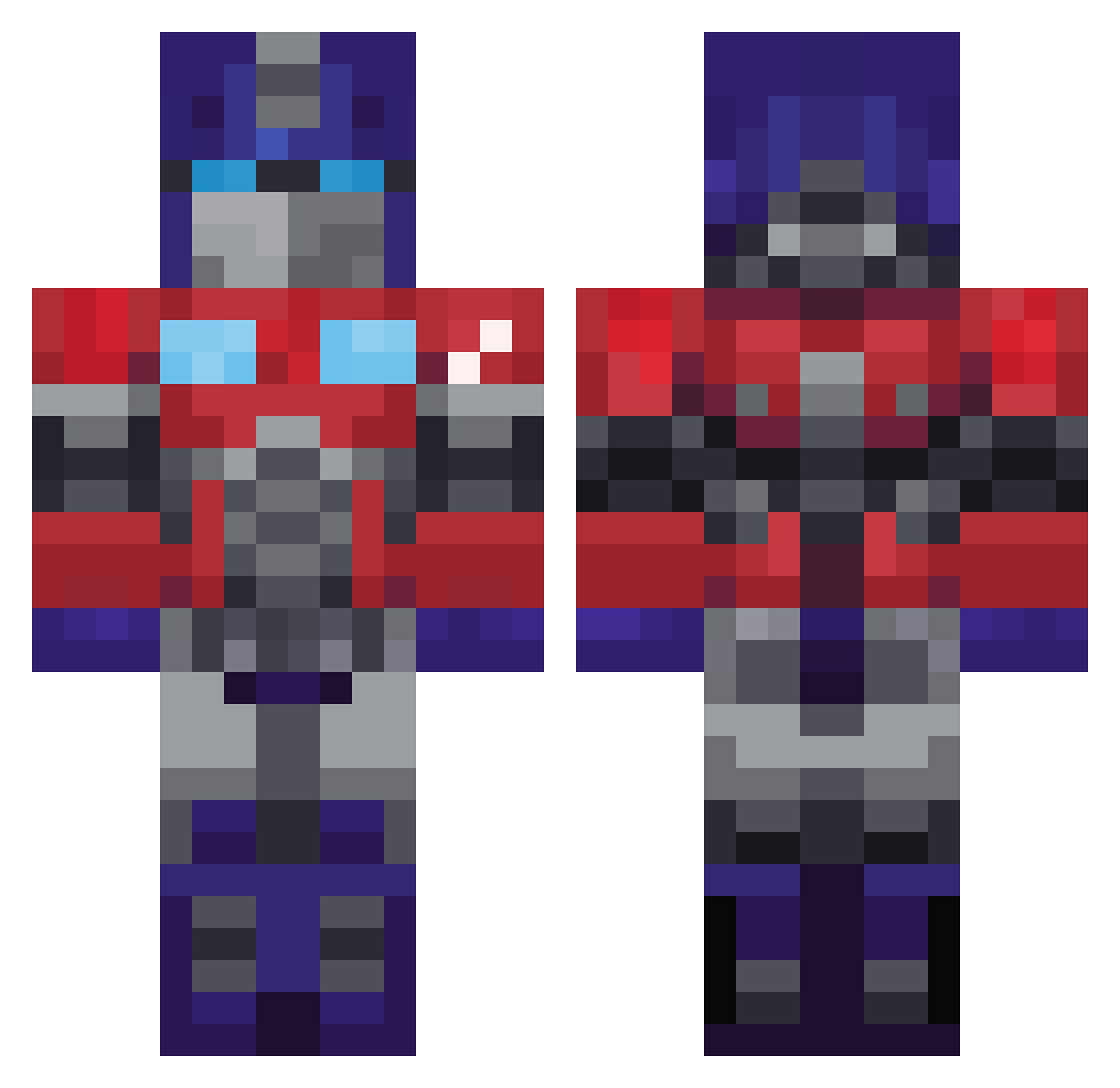 Excelion Minecraft skin, front and back view