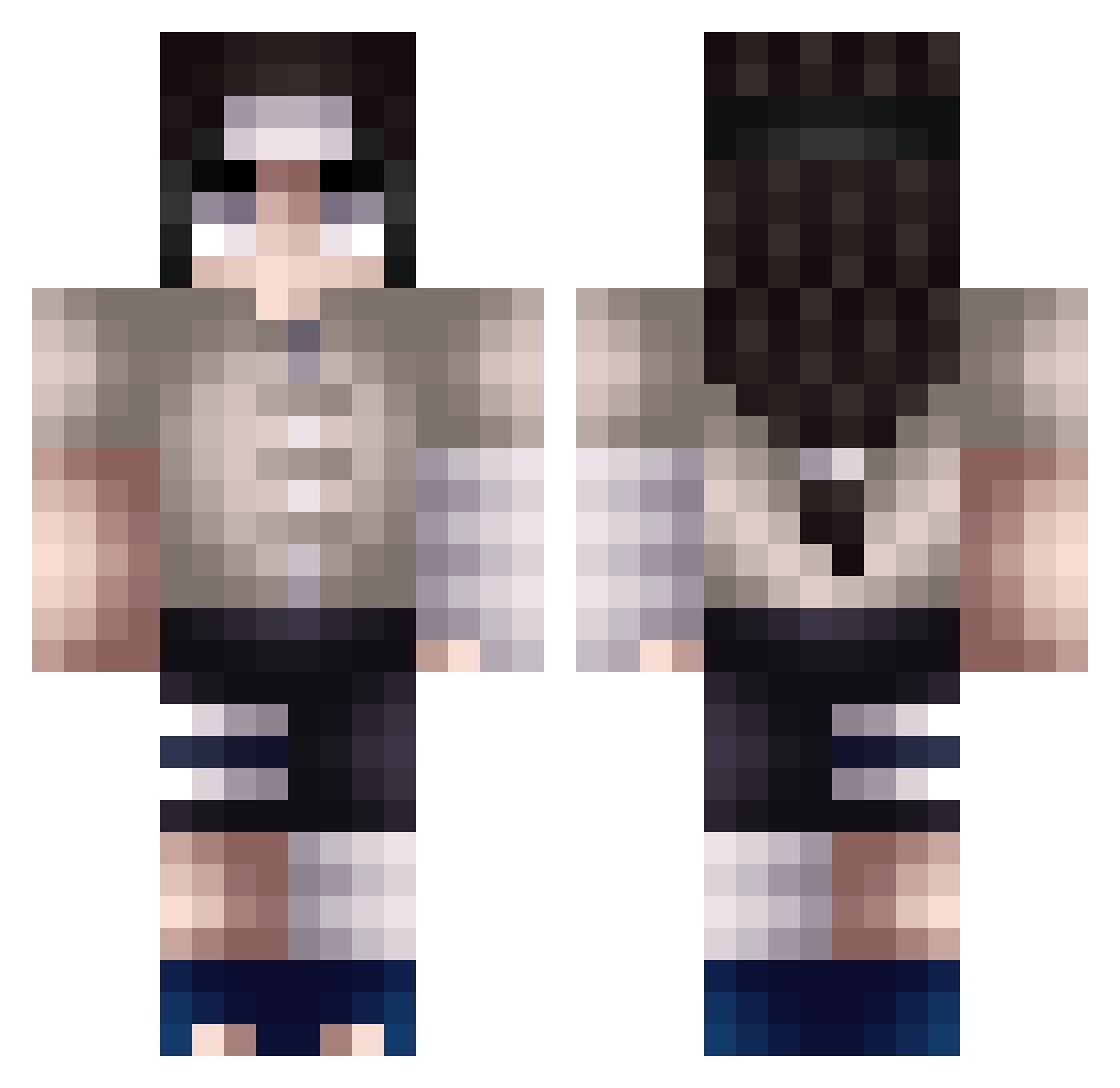 Inf3rn4l_Jacky Minecraft skin, front and back view
