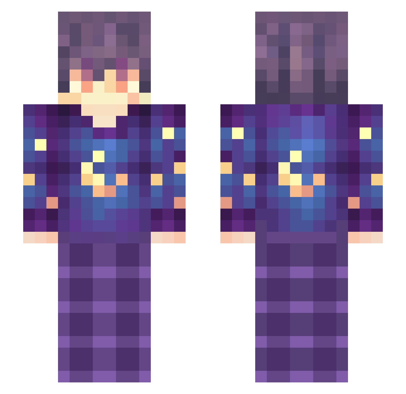 iYuless Minecraft skin, front and back view