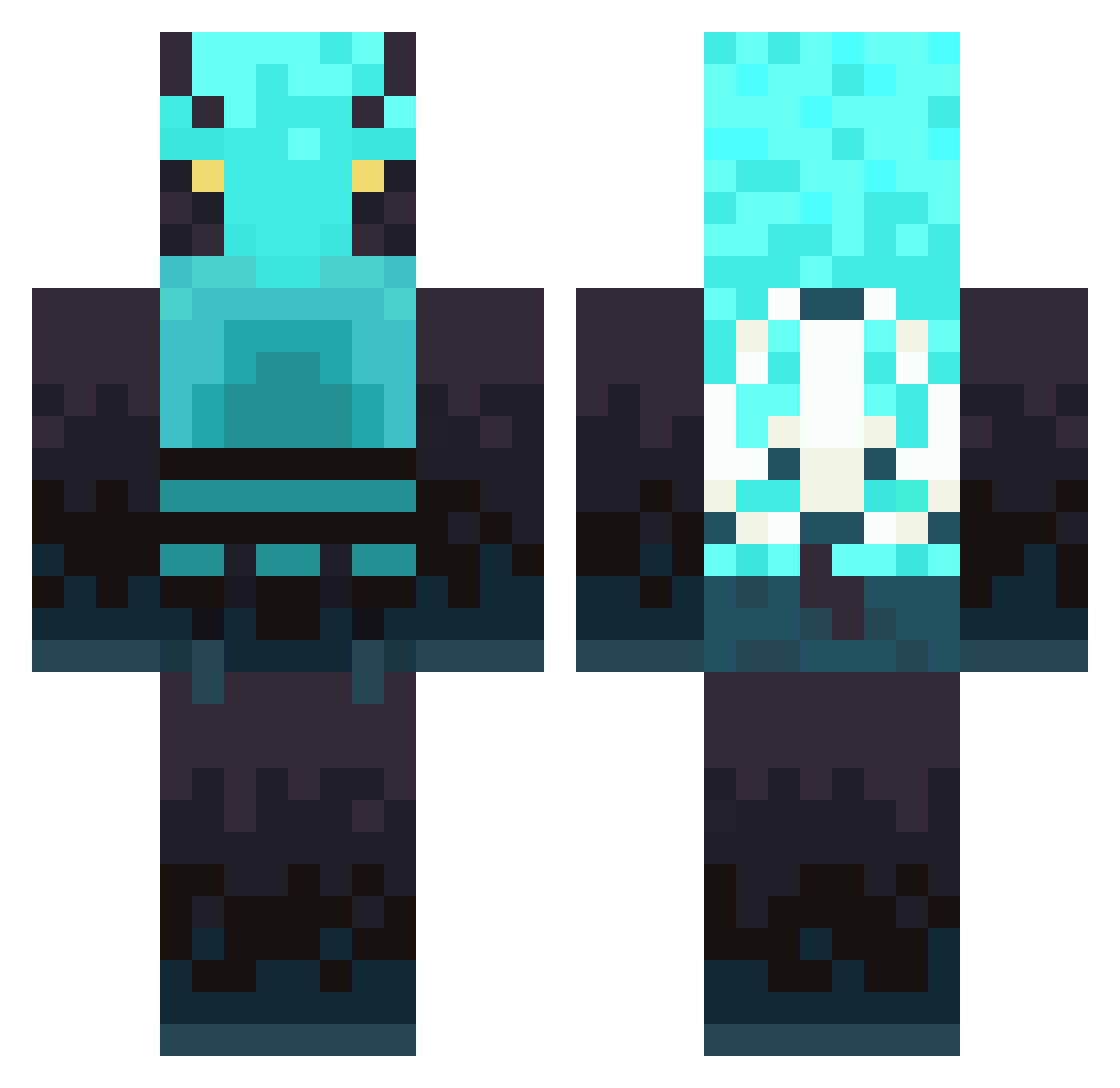 cyanhive Minecraft skin, front and back view