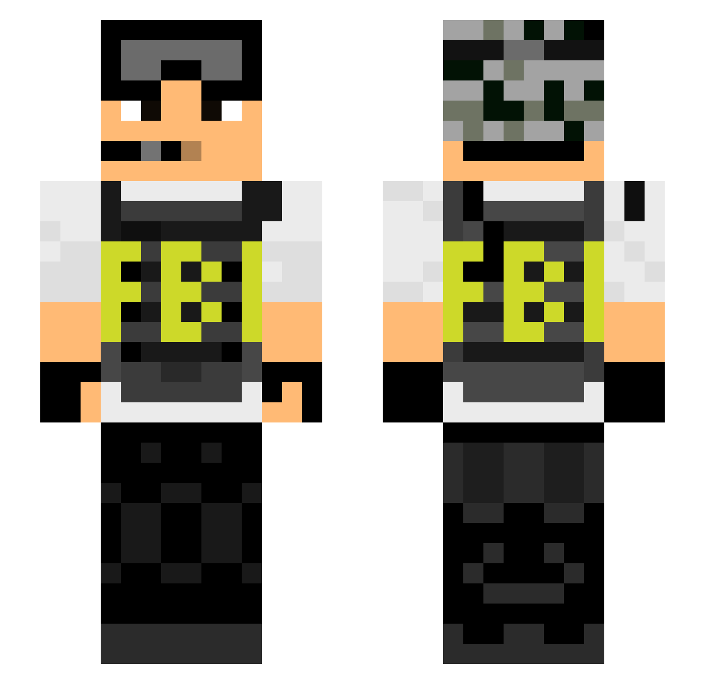 crunching Minecraft skin, front and back view