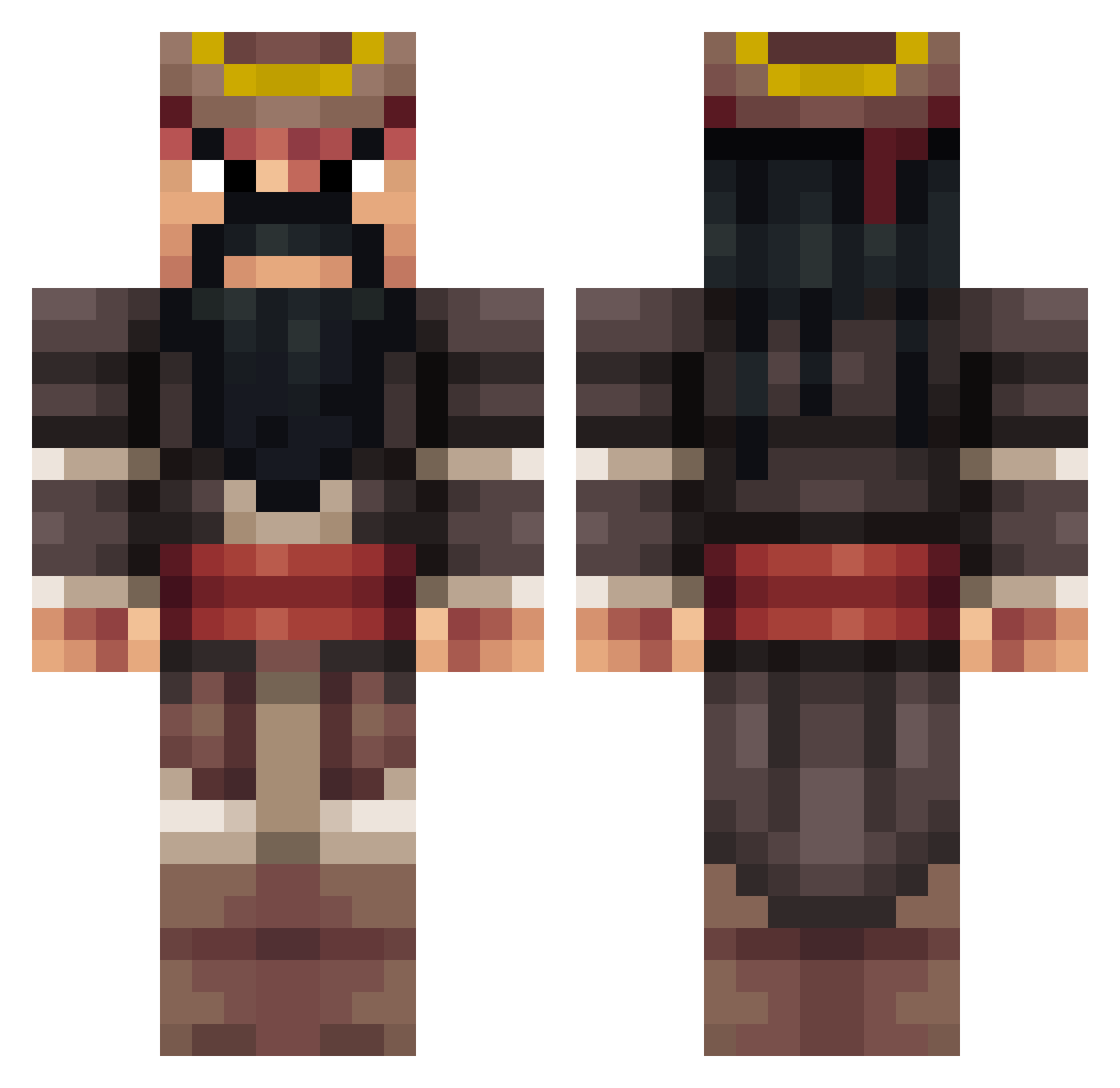 Outmaster Minecraft skin, front and back view