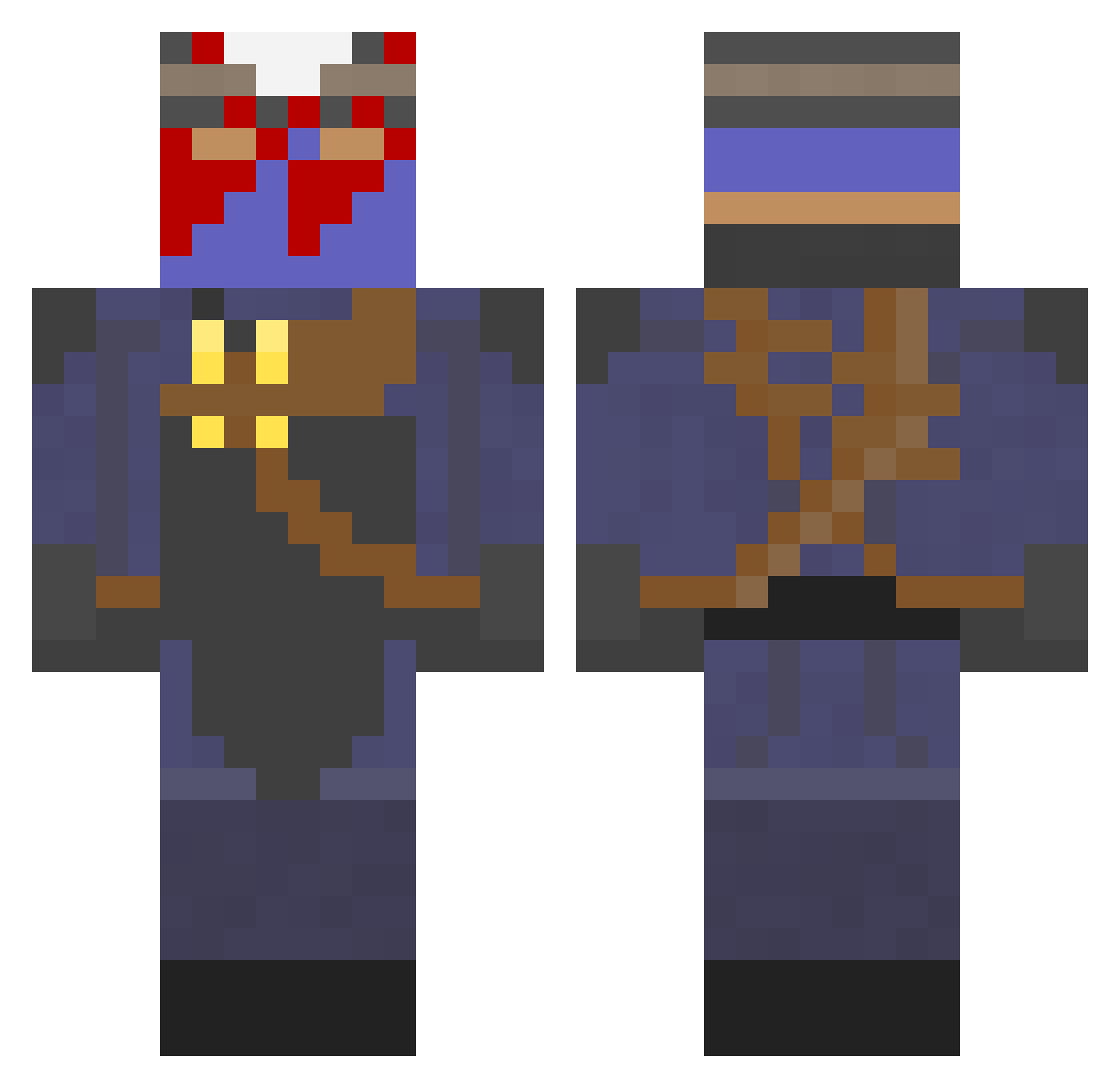 PopIn0 Minecraft skin, front and back view