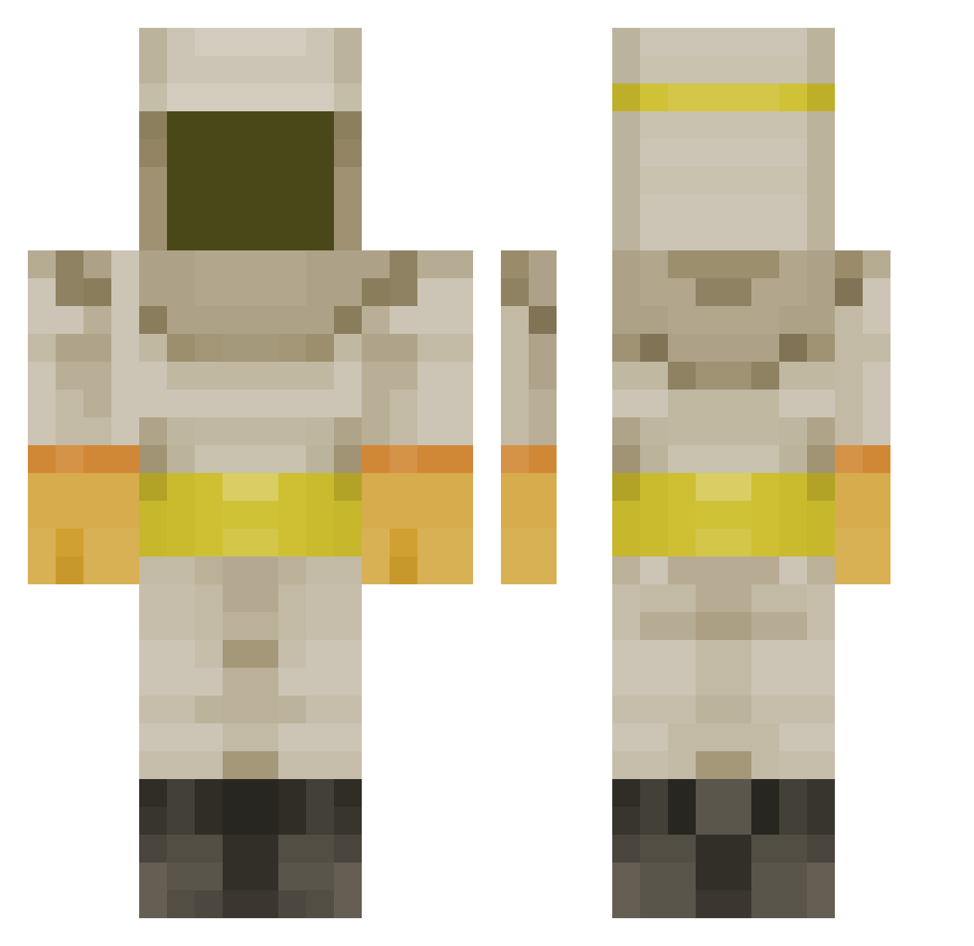 motumomento Minecraft skin, front and back view
