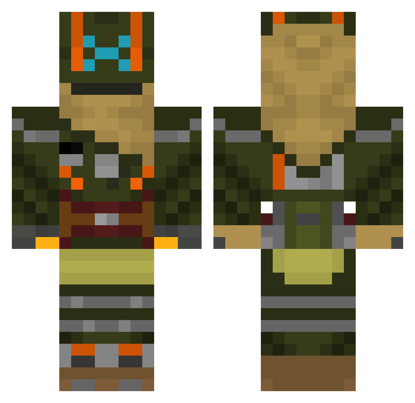 rockgun Minecraft skin, front and back view