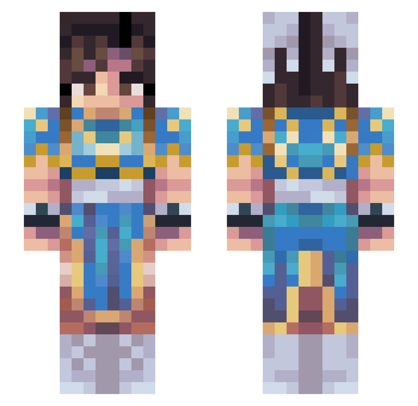 verxm Minecraft skin, front and back view