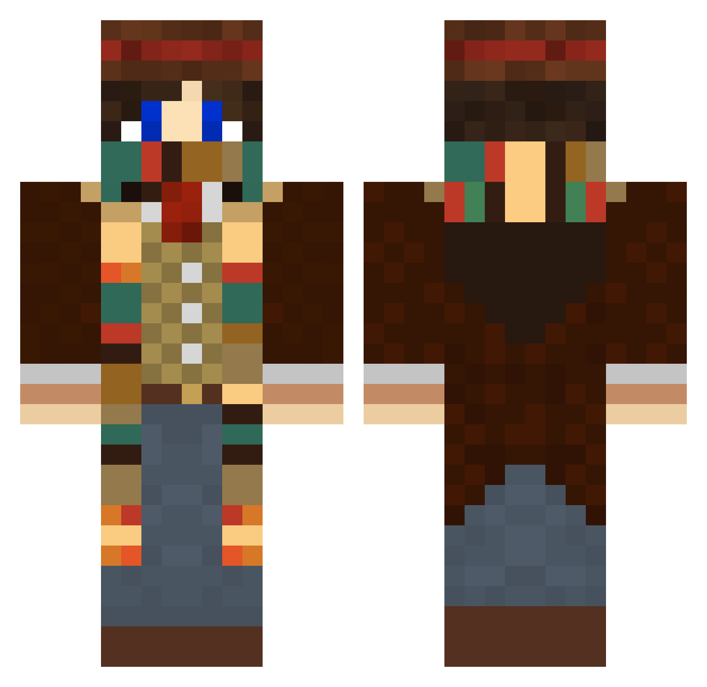 Sidetracked Minecraft skin, front and back view
