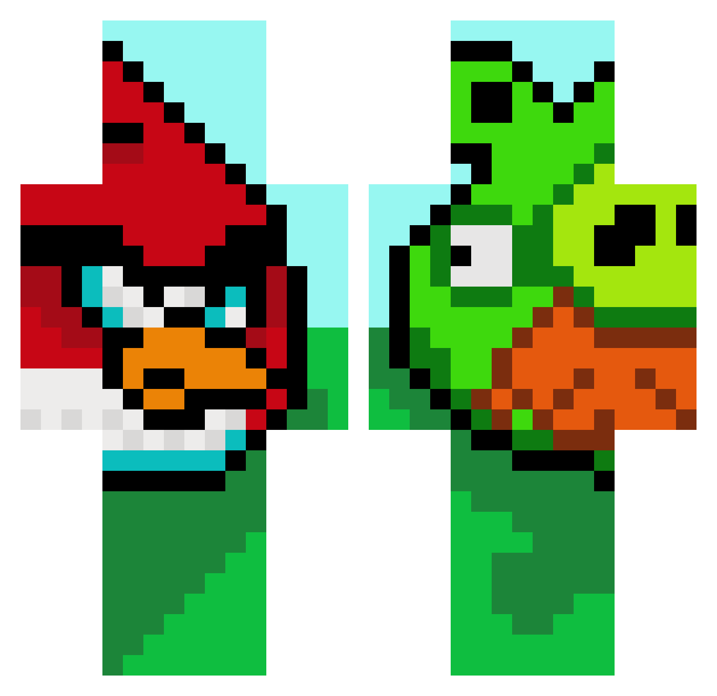 Pretzelies Minecraft skin, front and back view