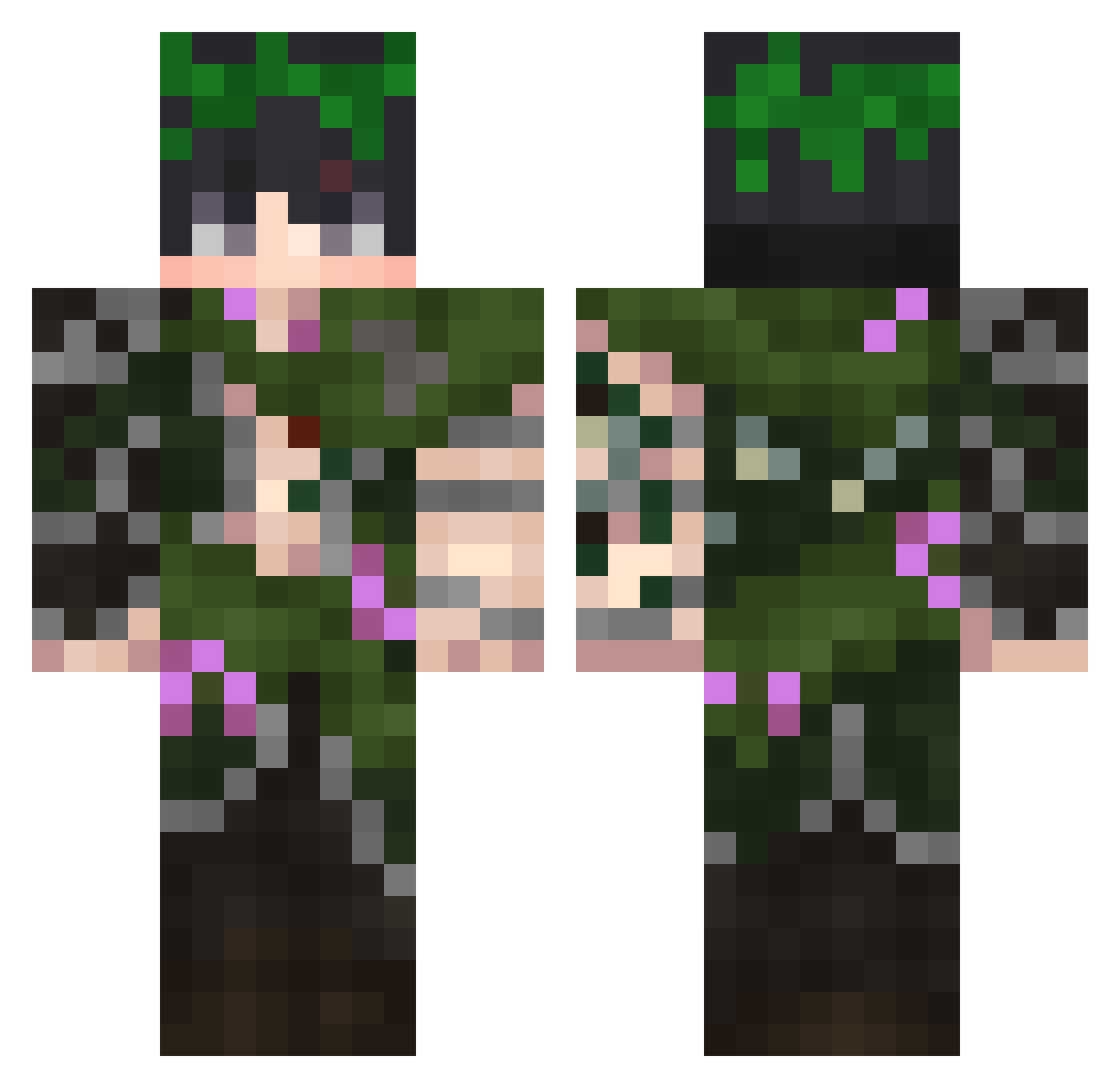 Nodequ Minecraft skin, front and back view