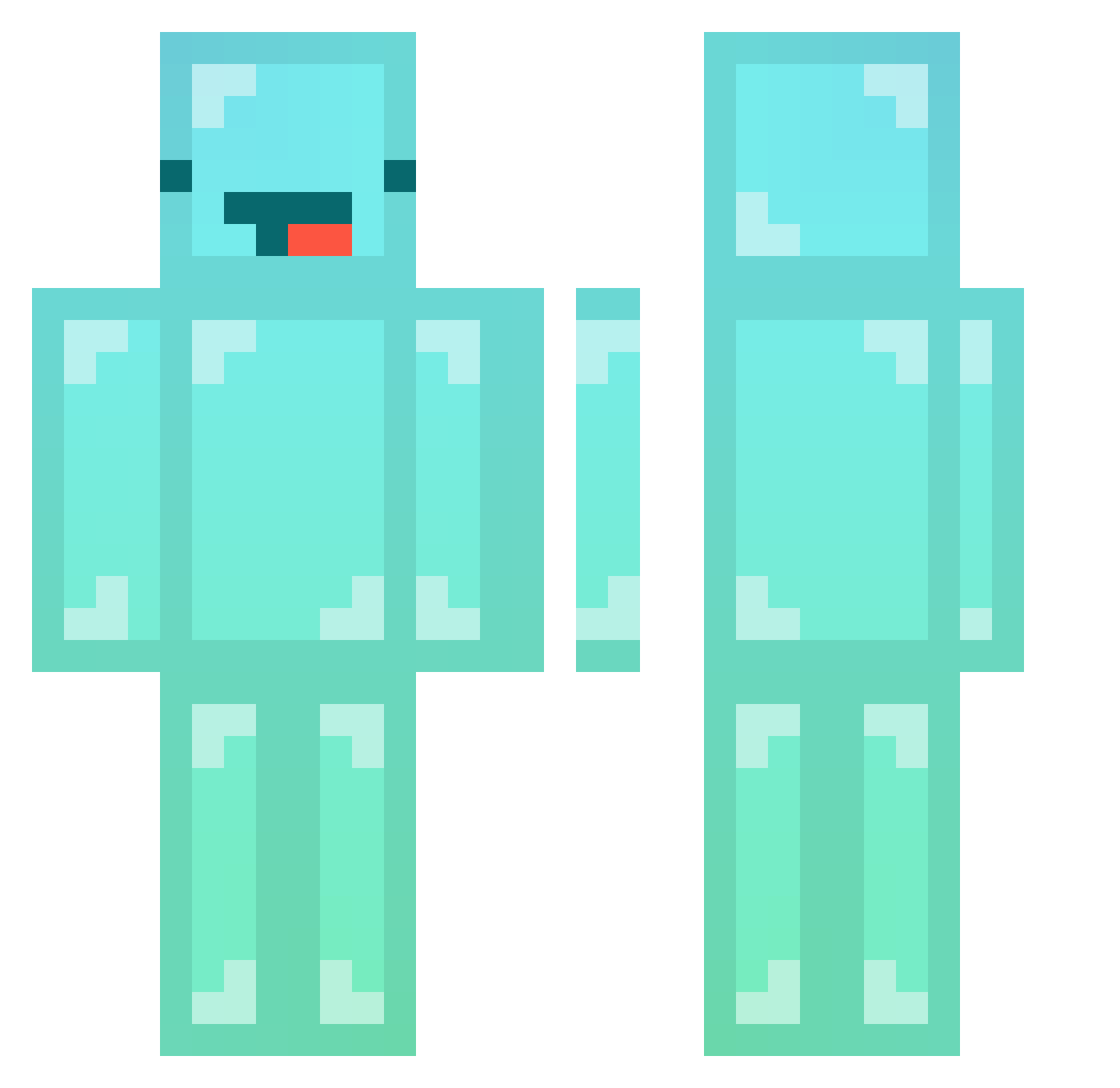 MustBeHacks Minecraft skin, front and back view