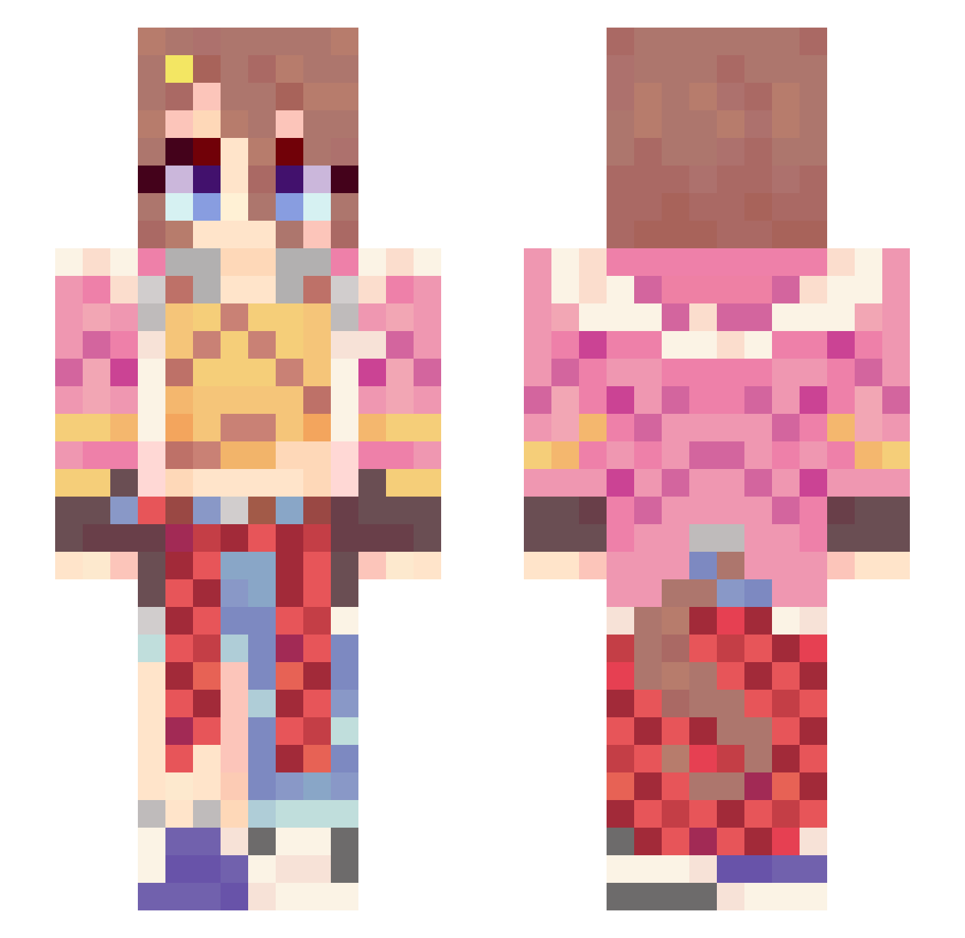 Pogchimpanzee Minecraft skin, front and back view