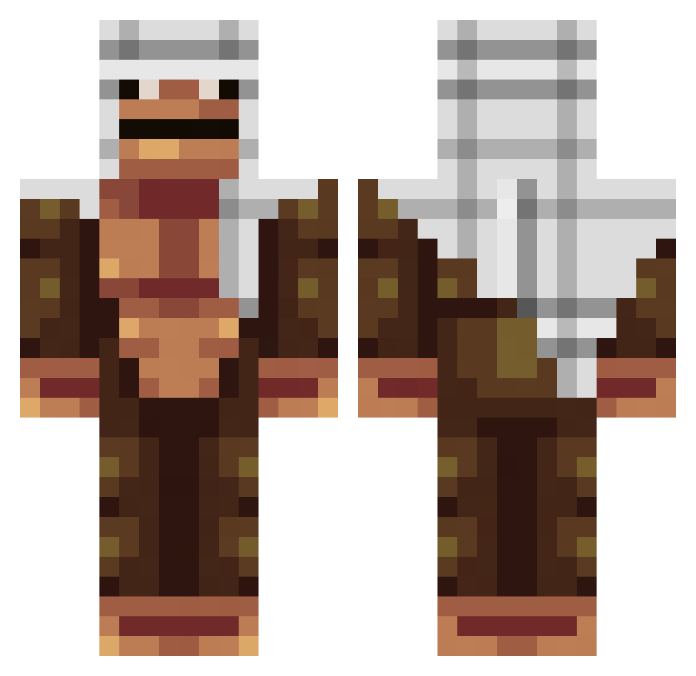 Gitless Minecraft skin, front and back view