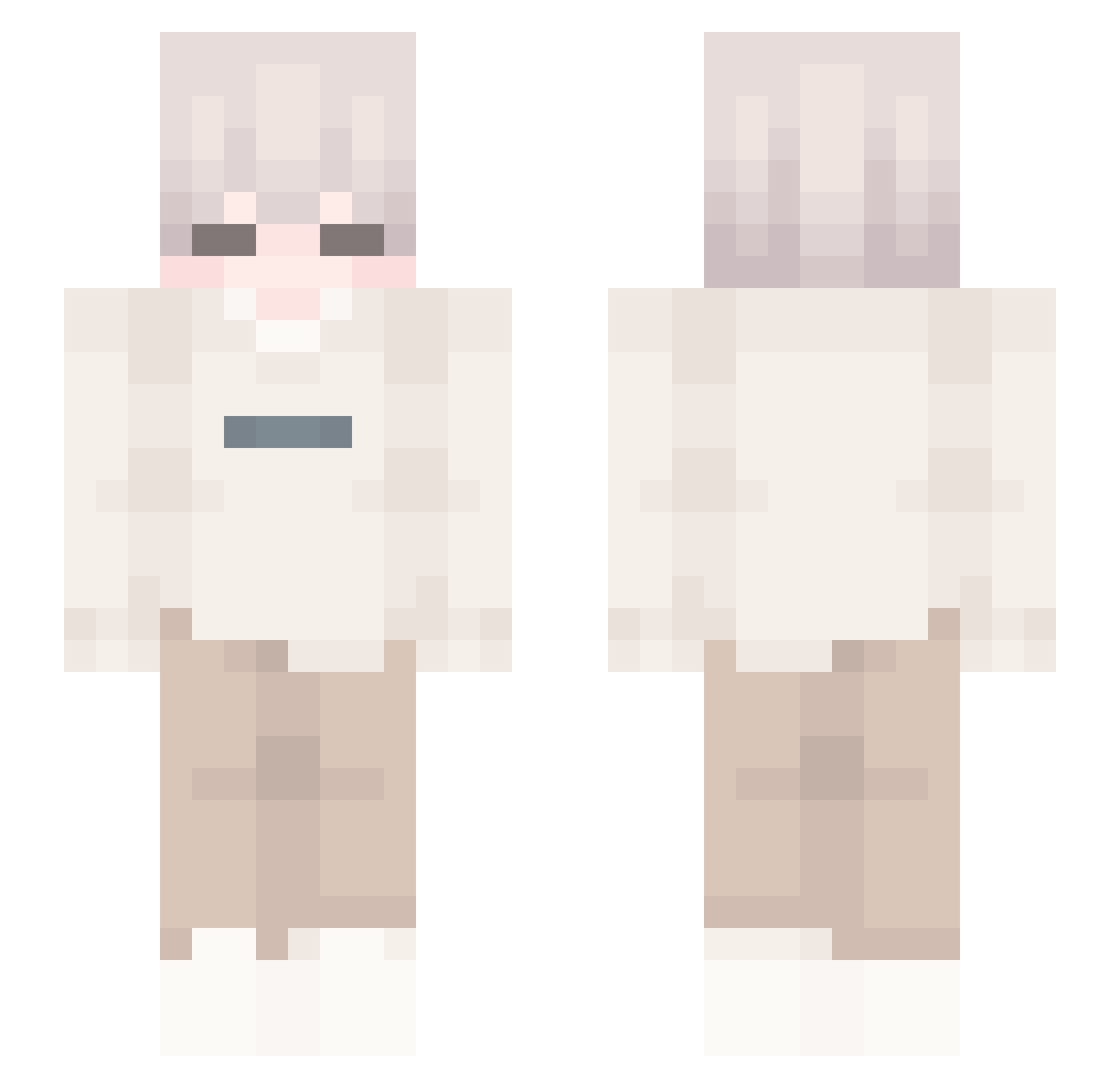 Reversed Minecraft skin, front and back view