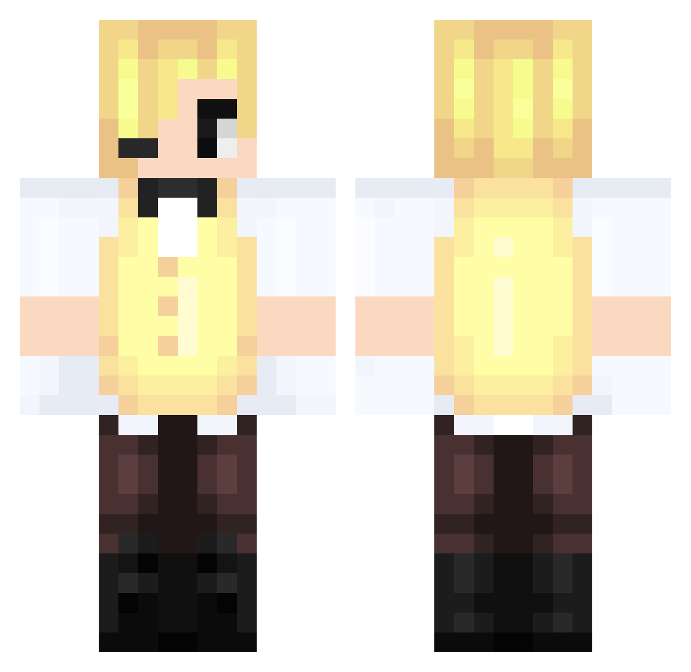Underv3rse Minecraft skin, front and back view