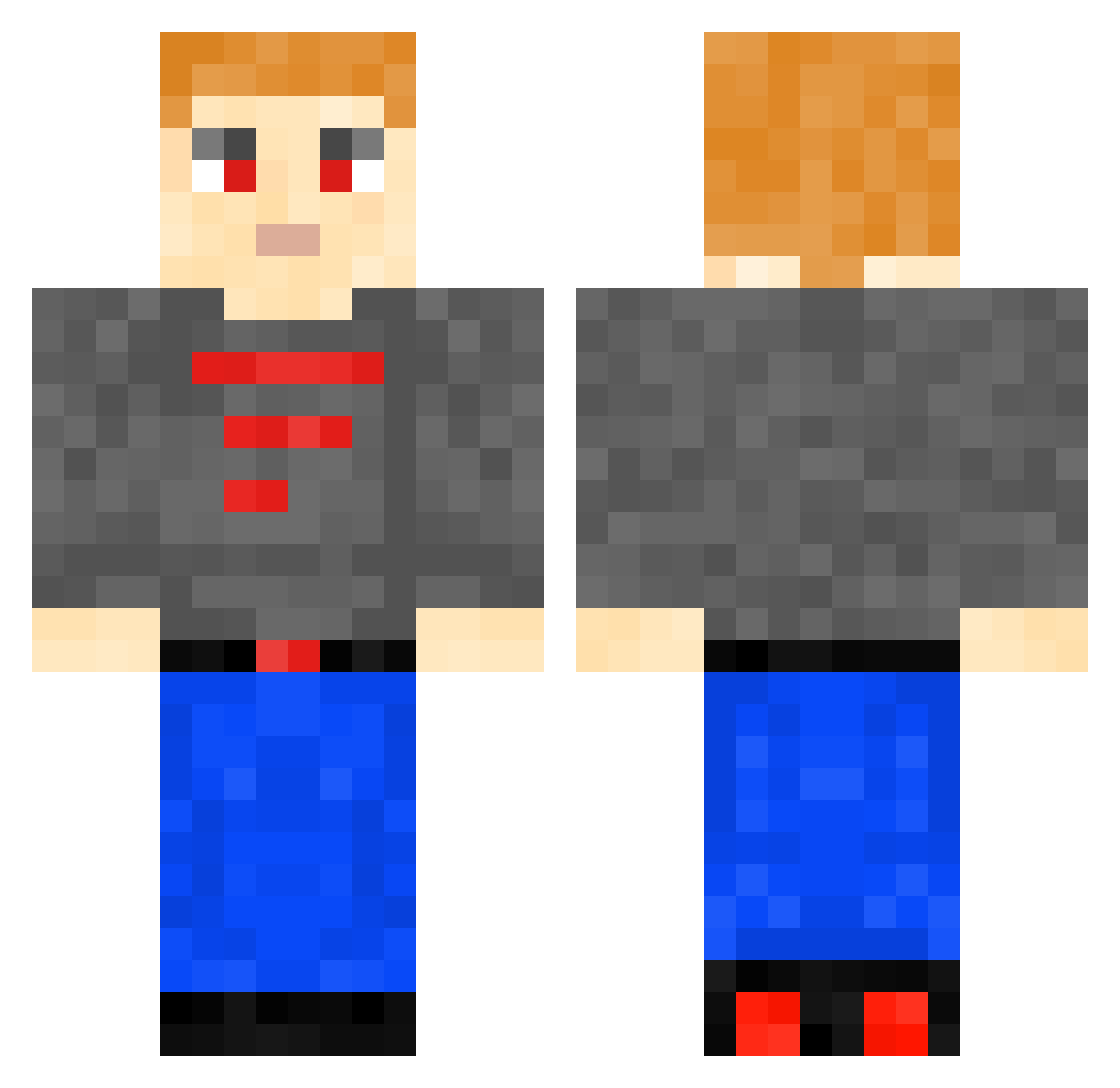 RedVorteX27 Minecraft skin, front and back view