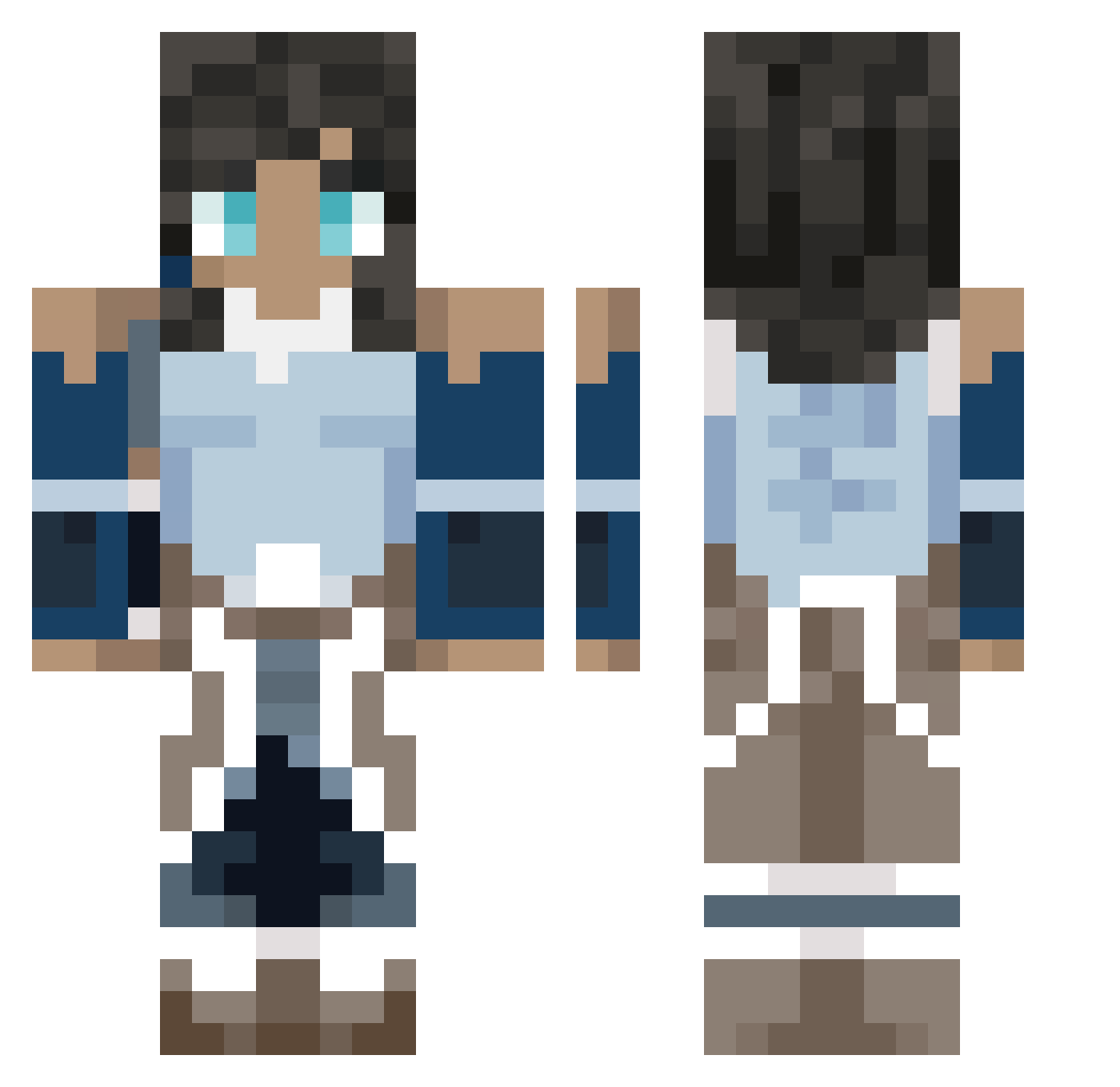 pluggeddma Minecraft skin, front and back view