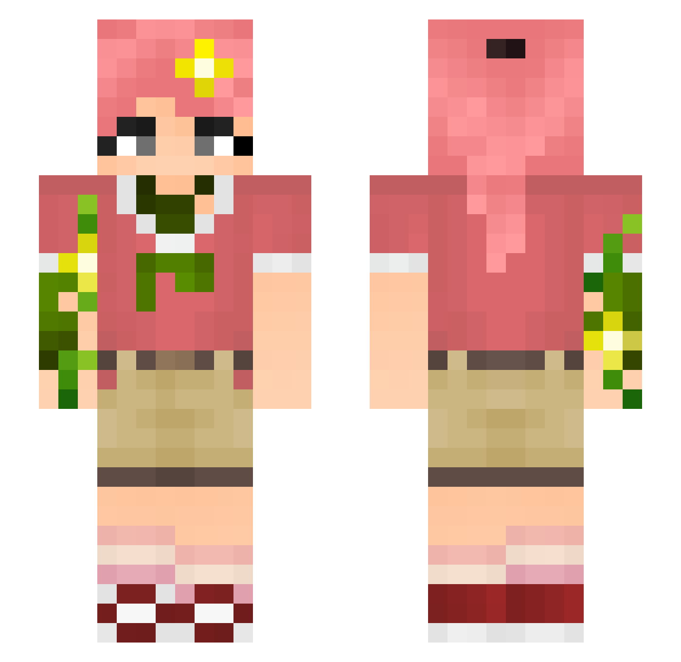 Jackikins Minecraft skin, front and back view