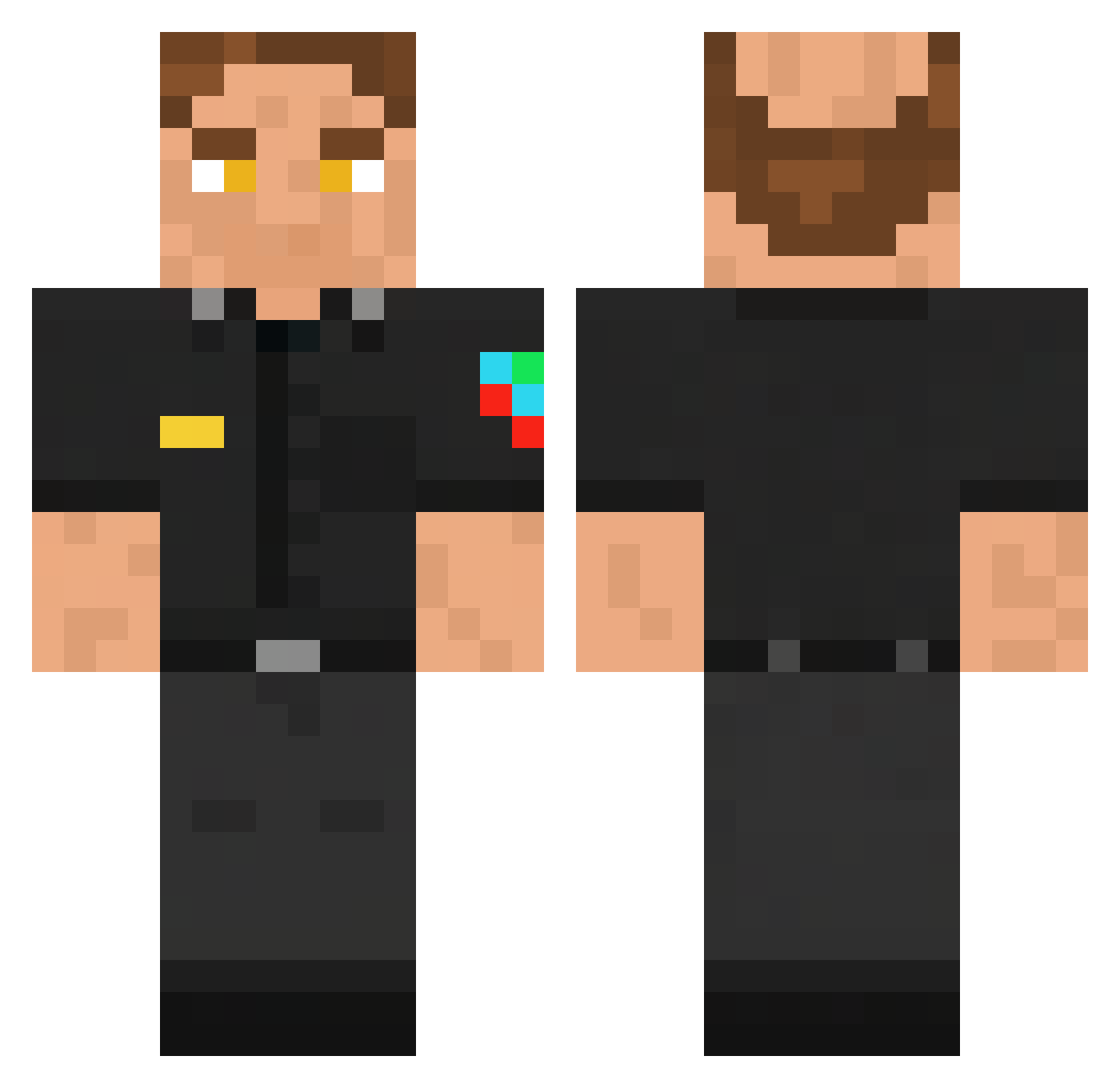 Tomiqq Minecraft skin, front and back view