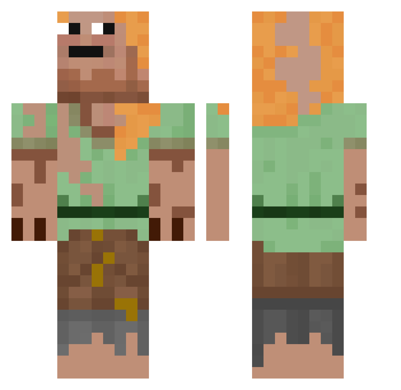 pigfacker Minecraft skin, front and back view