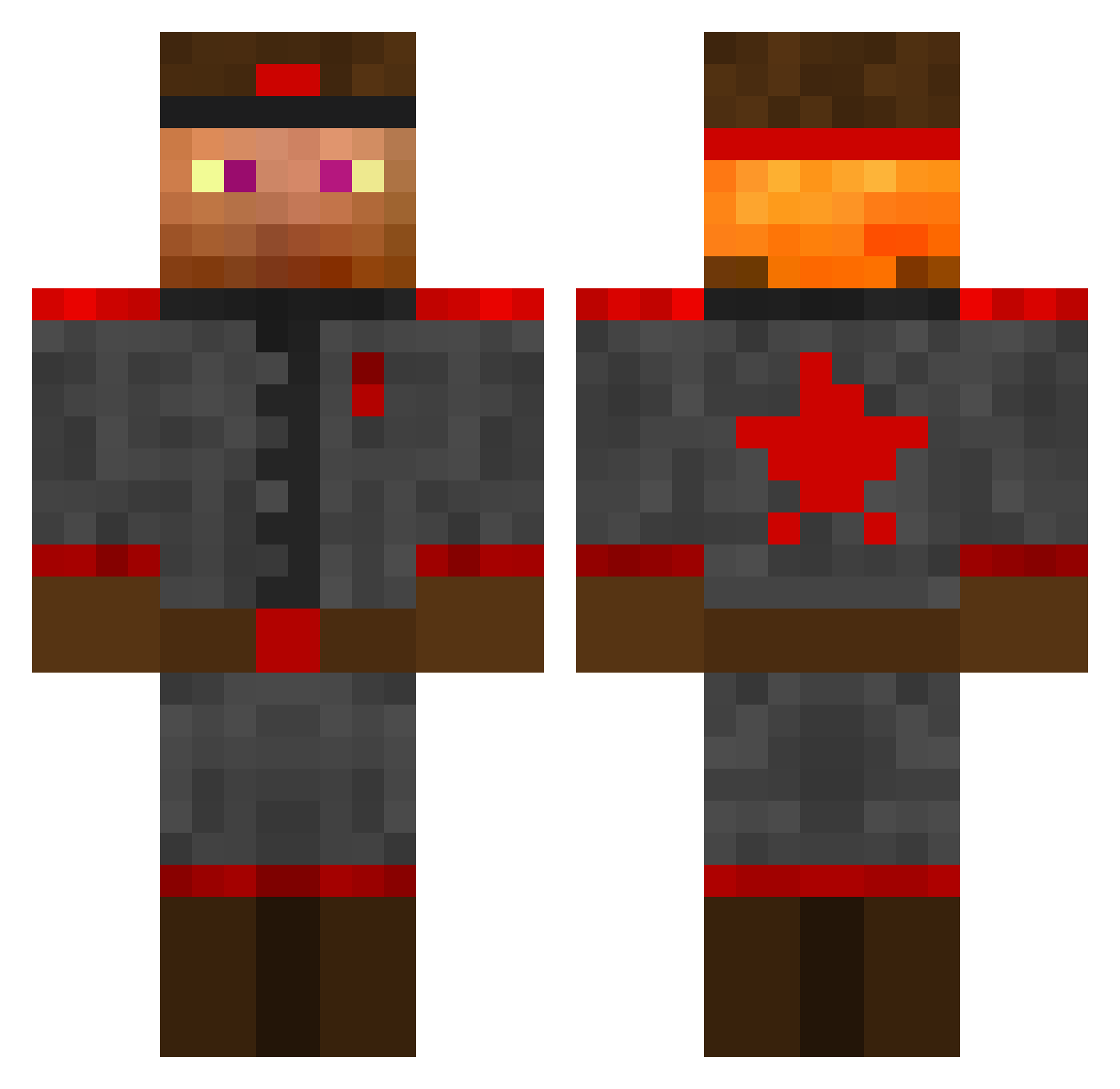 Muffleman Minecraft skin, front and back view