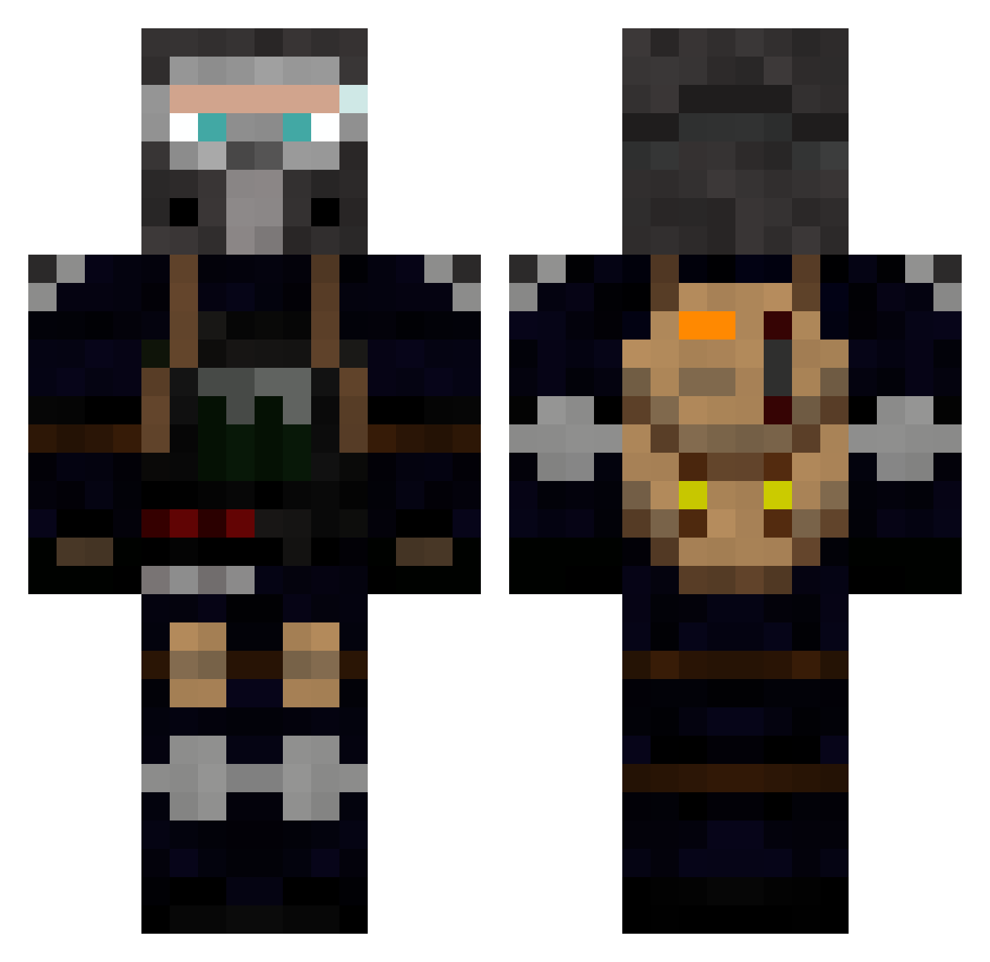 Snowplow Minecraft skin, front and back view