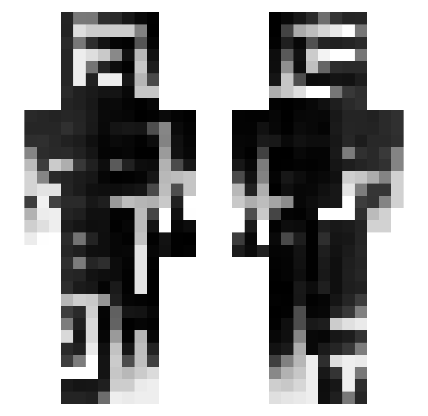 larpQued Minecraft skin, front and back view