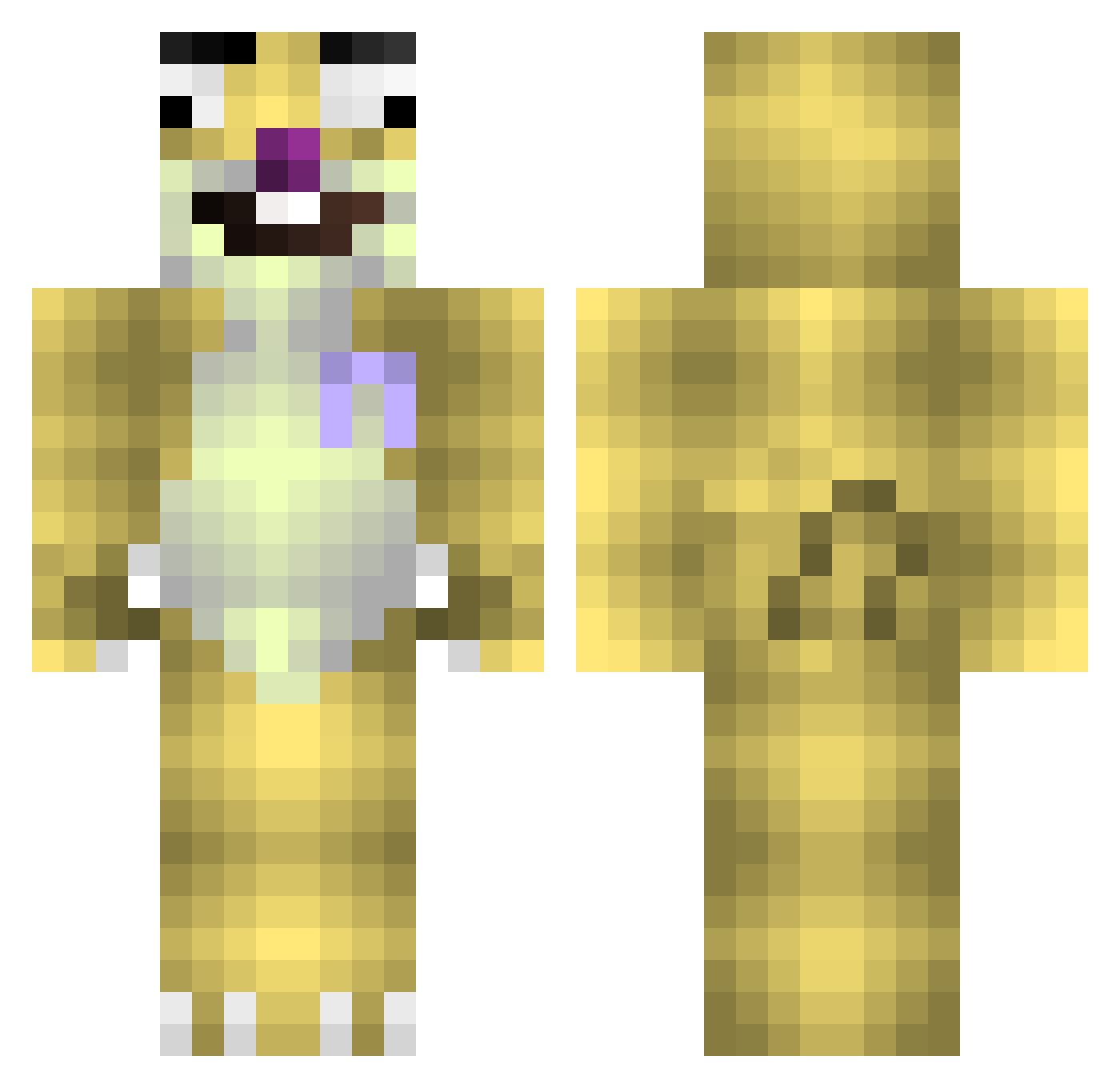 MrSlowth Minecraft skin, front and back view