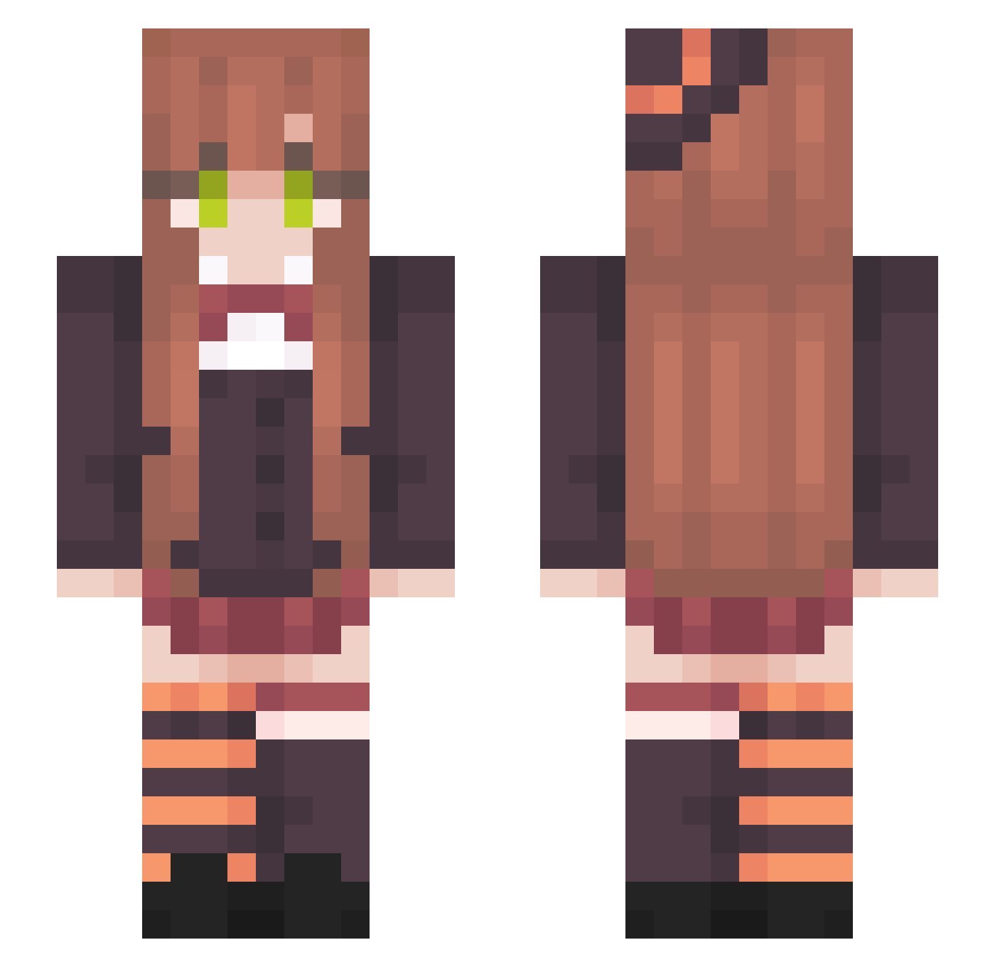 Peachki Minecraft skin, front and back view