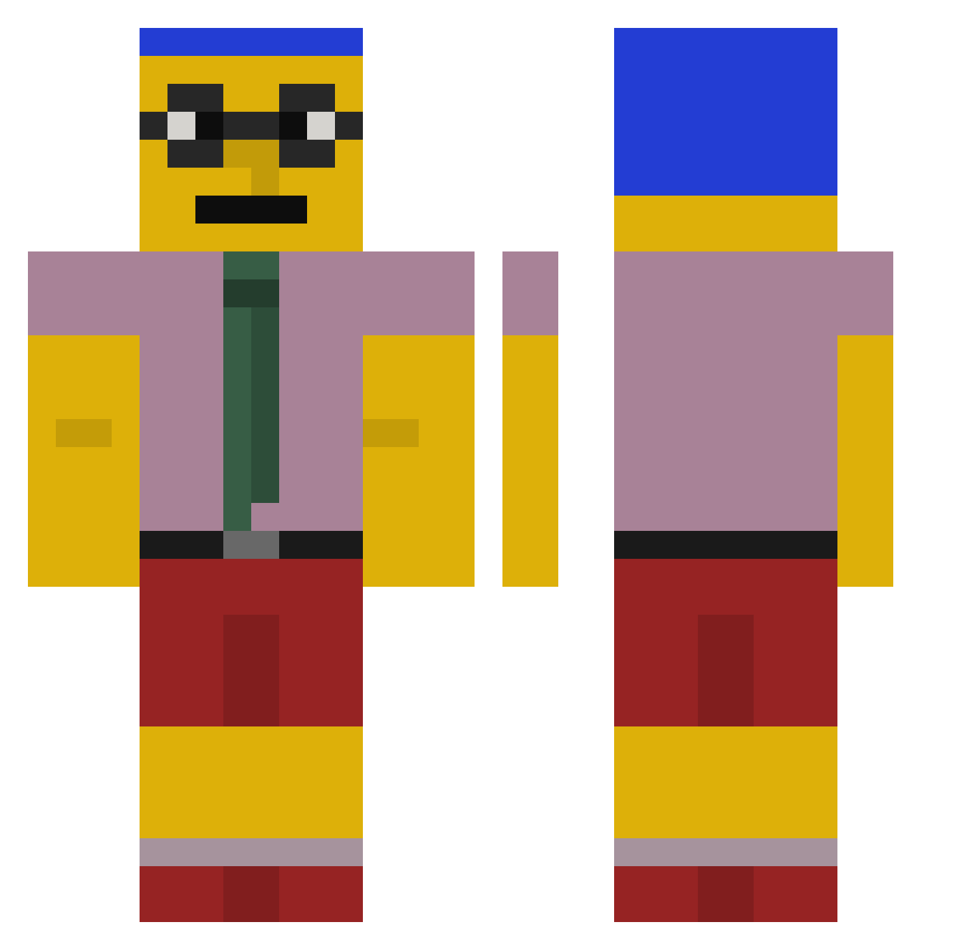 DukeIsTable Minecraft skin, front and back view