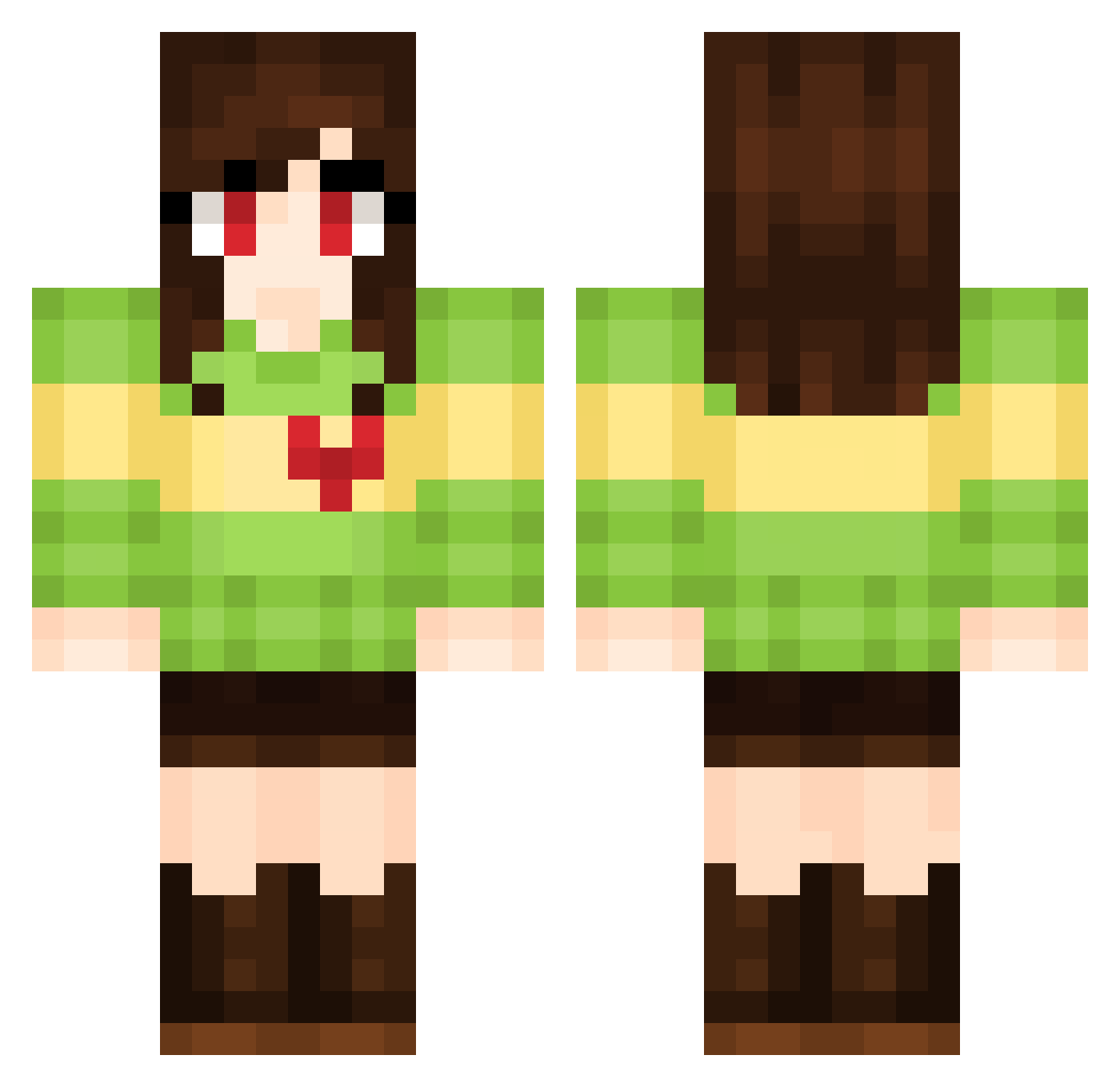 Hackester Minecraft skin, front and back view