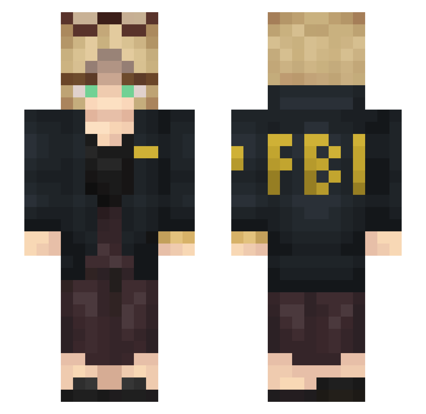 lubedcalf Minecraft skin, front and back view