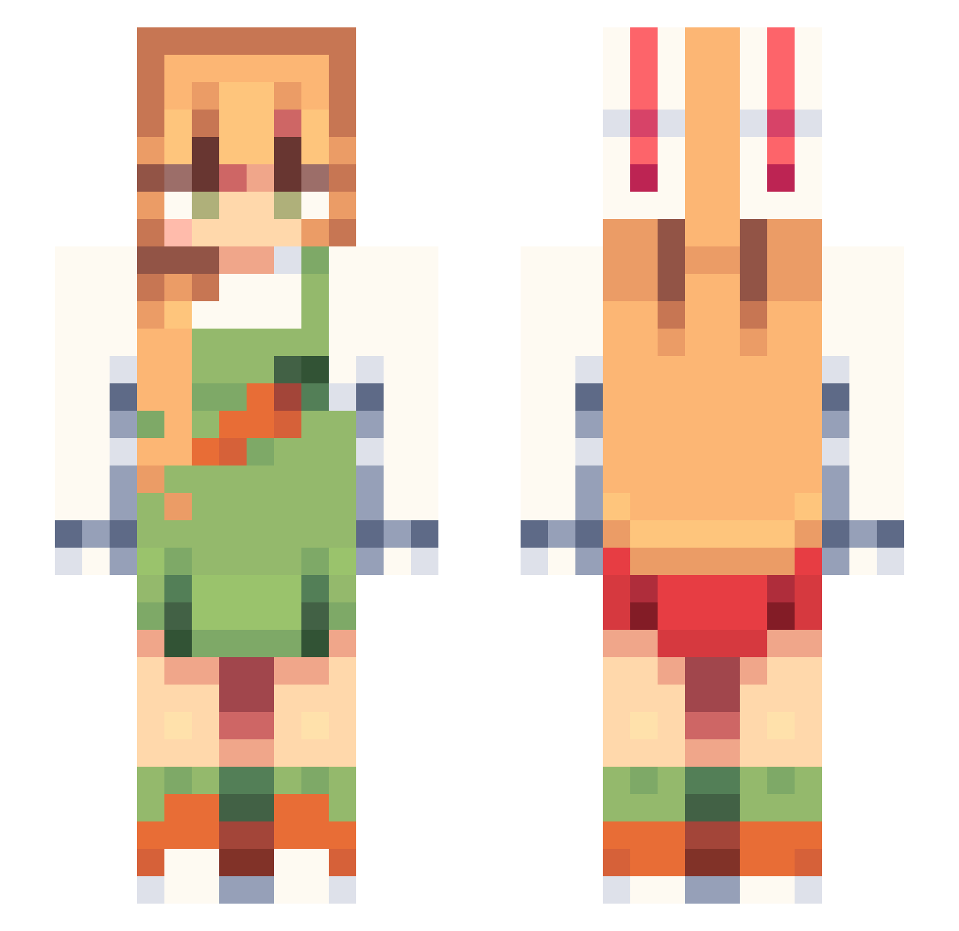 Mother0fBunnies Minecraft skin, front and back view