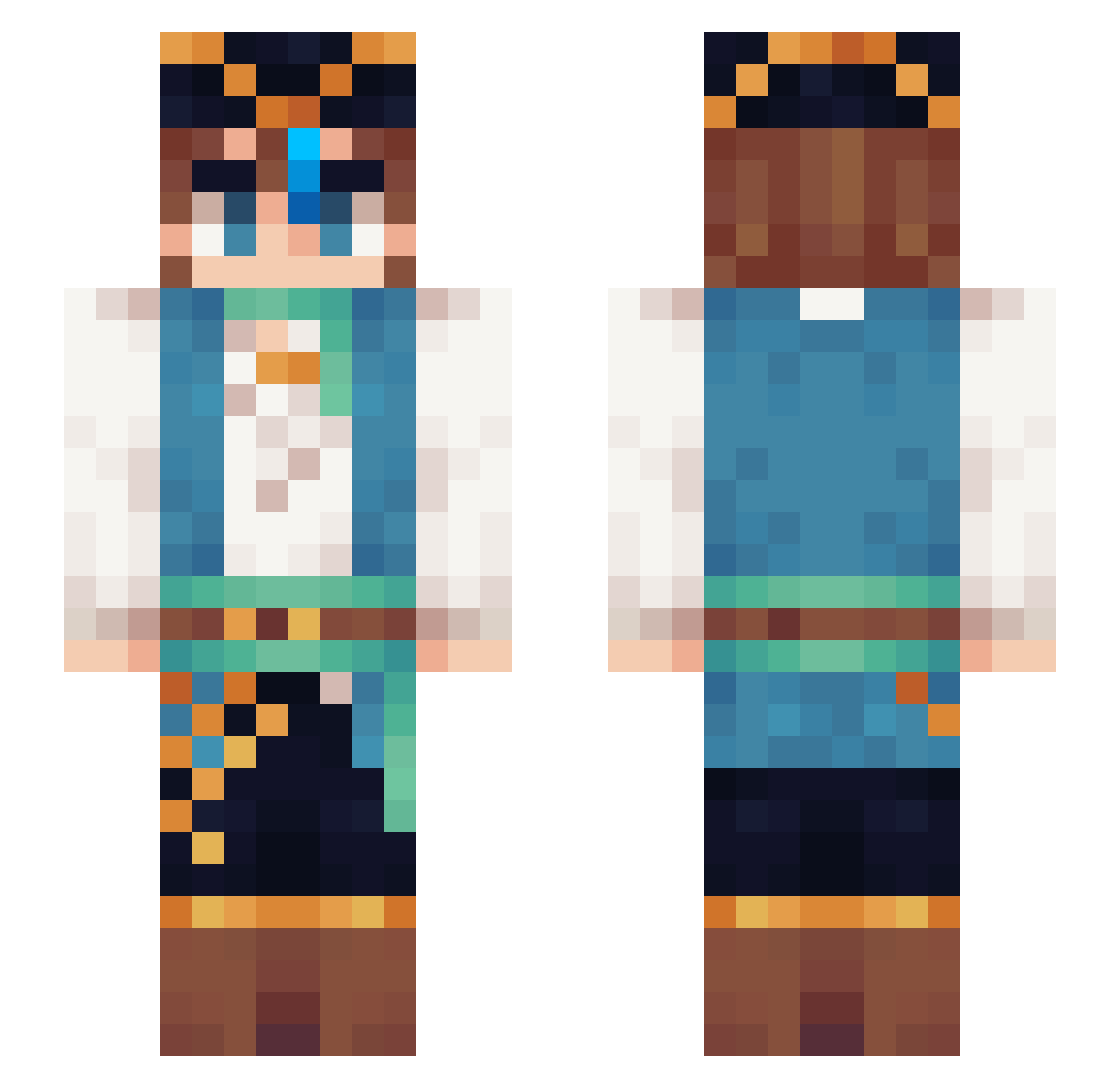 Nightcluster Minecraft skin, front and back view