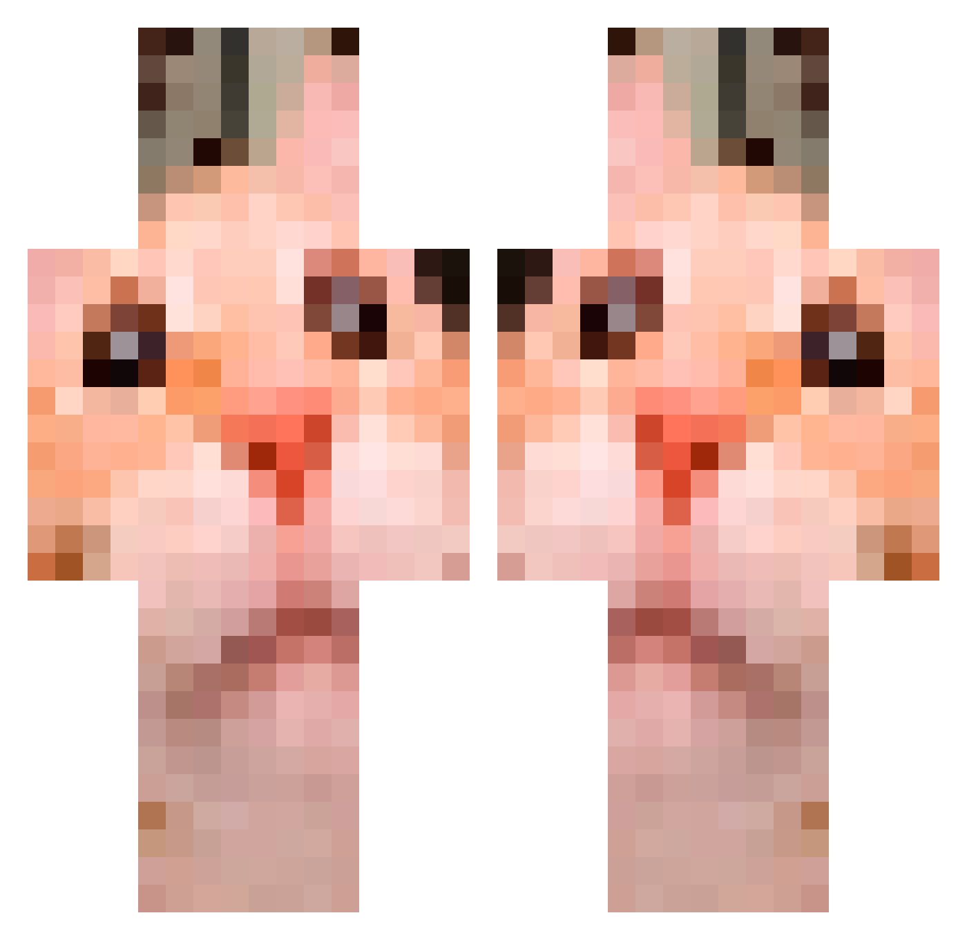 Xomachel Minecraft skin, front and back view