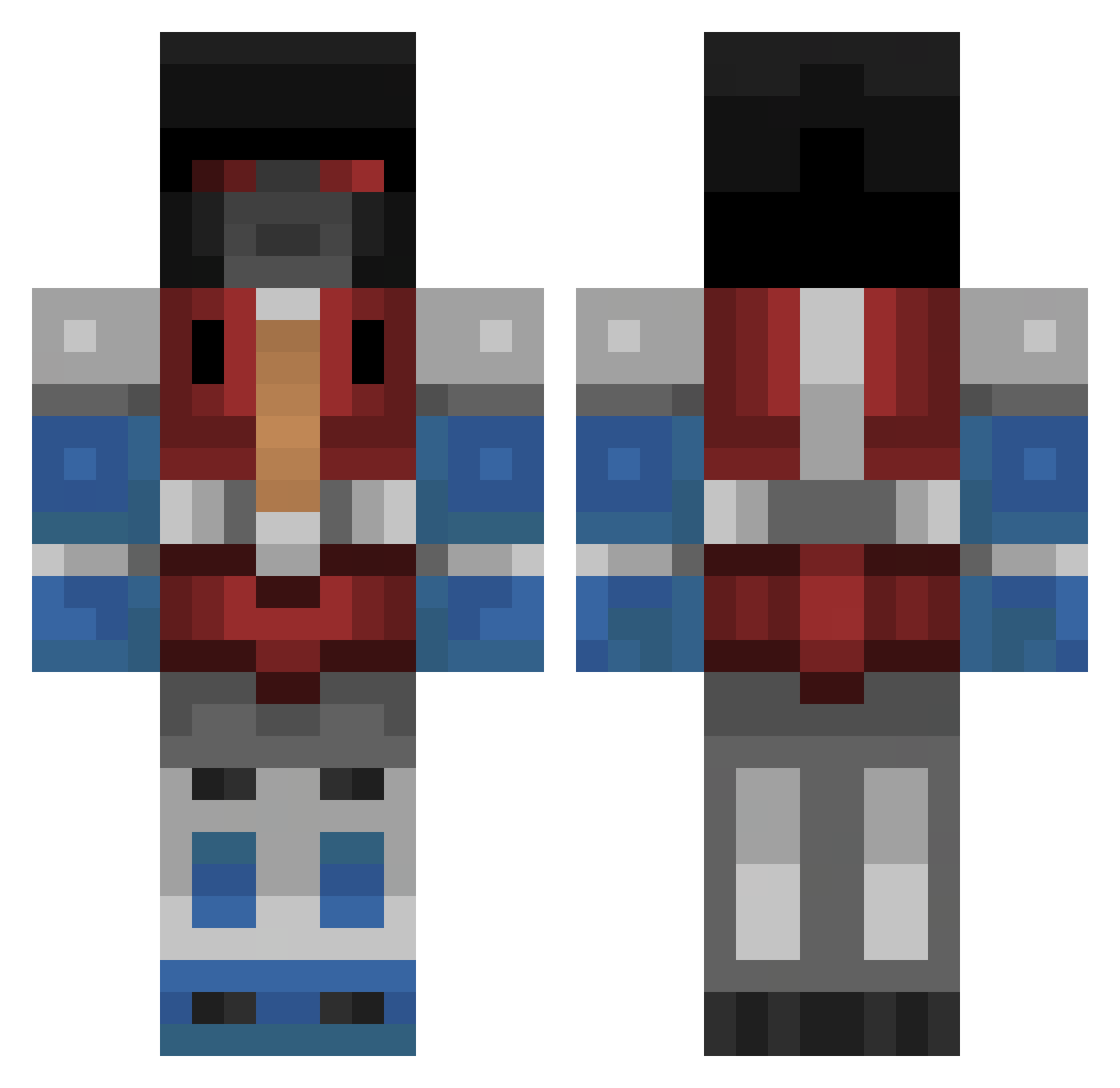 77AEON Minecraft skin, front and back view
