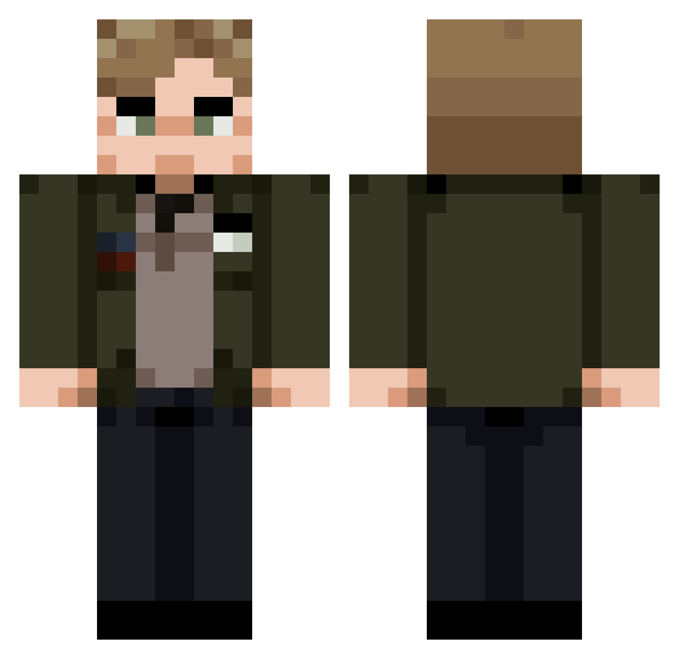Jmsixes Minecraft skin, front and back view