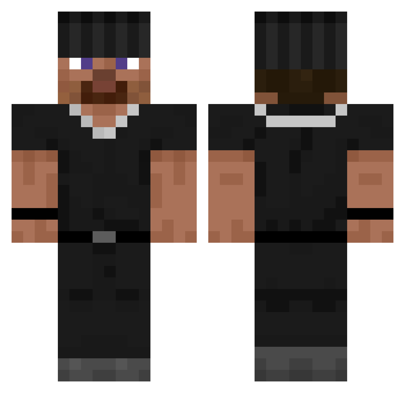 Qazmi Minecraft skin, front and back view