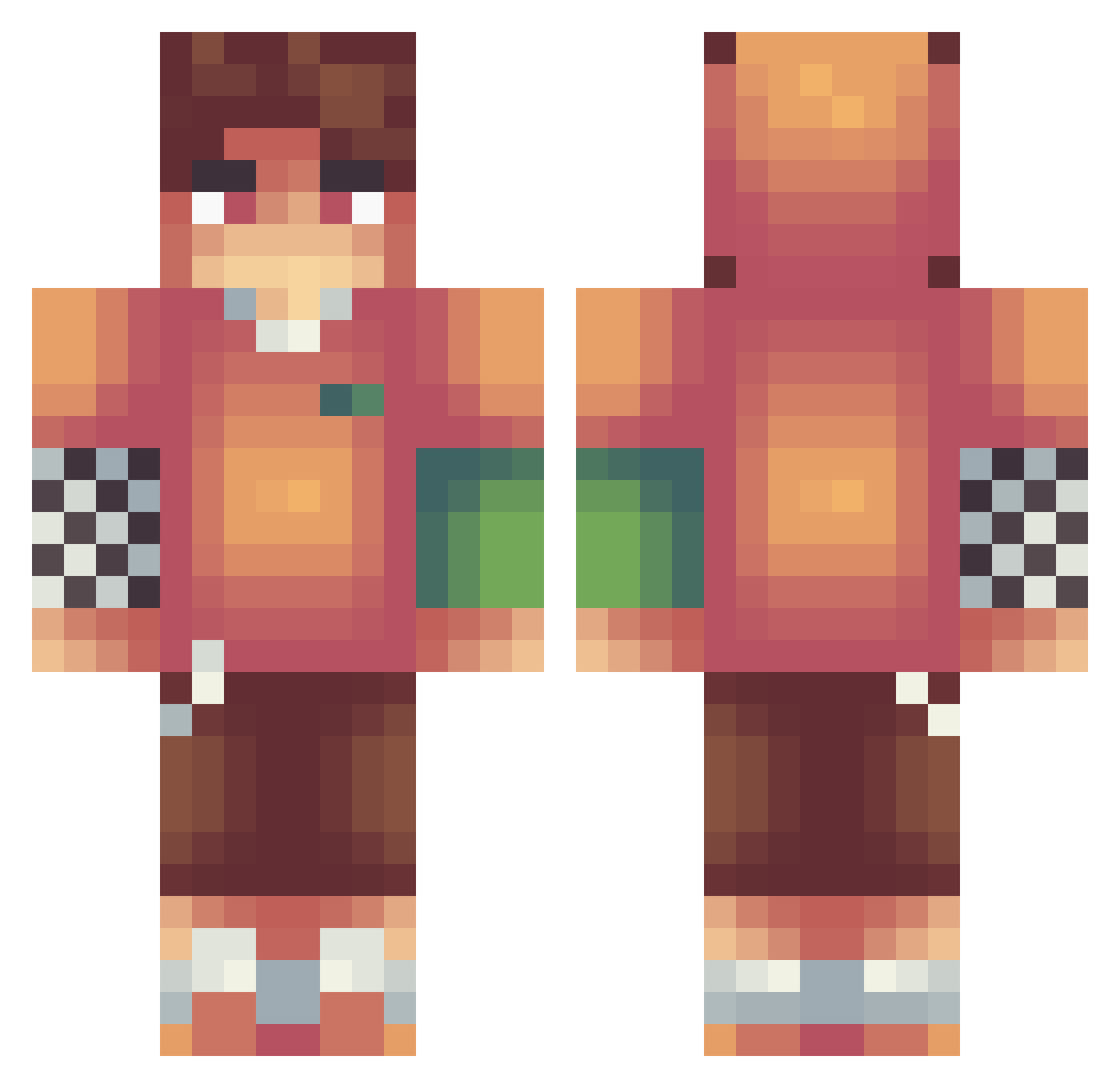 Fluzyev Minecraft skin, front and back view