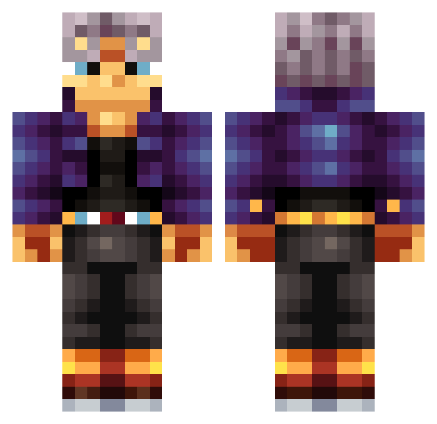 bushfires Minecraft skin, front and back view