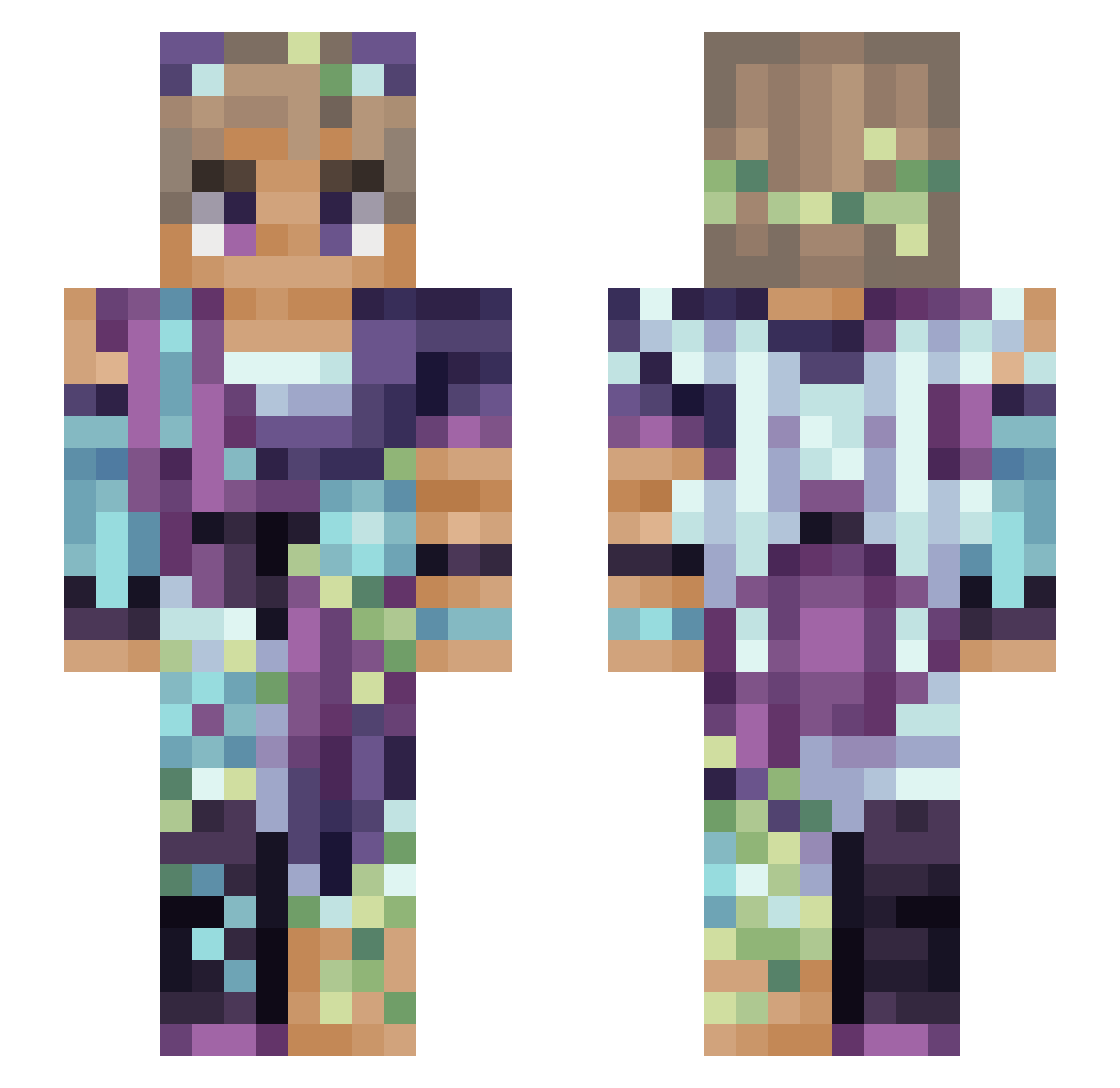 Purpled Minecraft skin, front and back view