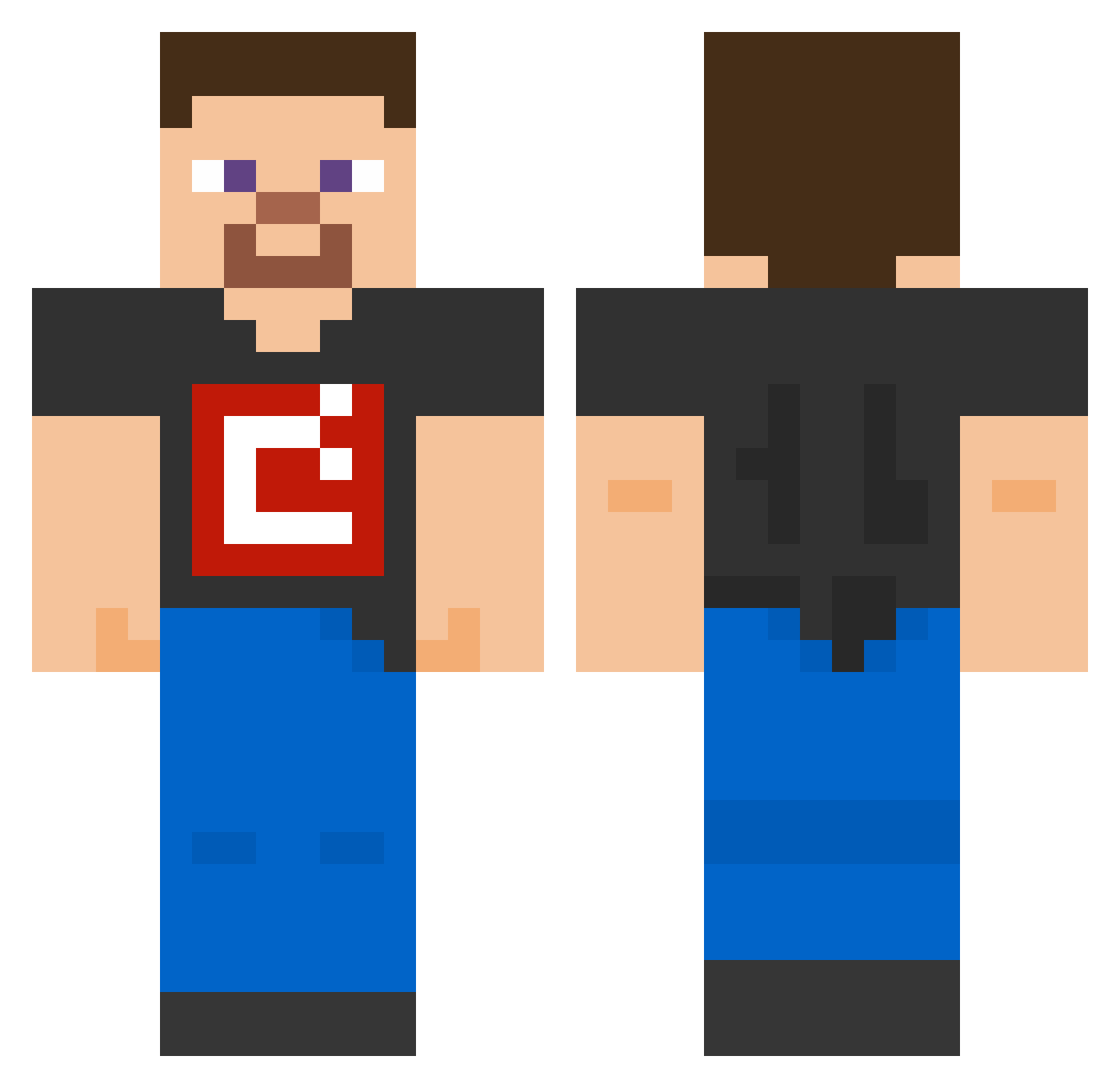 DiscoKarton Minecraft skin, front and back view
