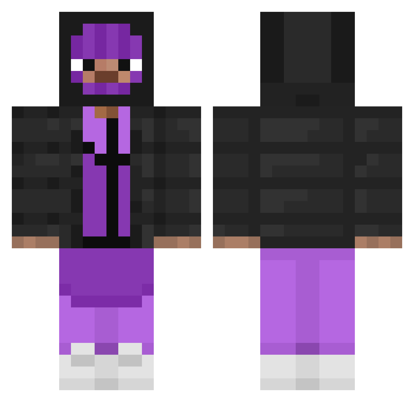 pistolettt Minecraft skin, front and back view